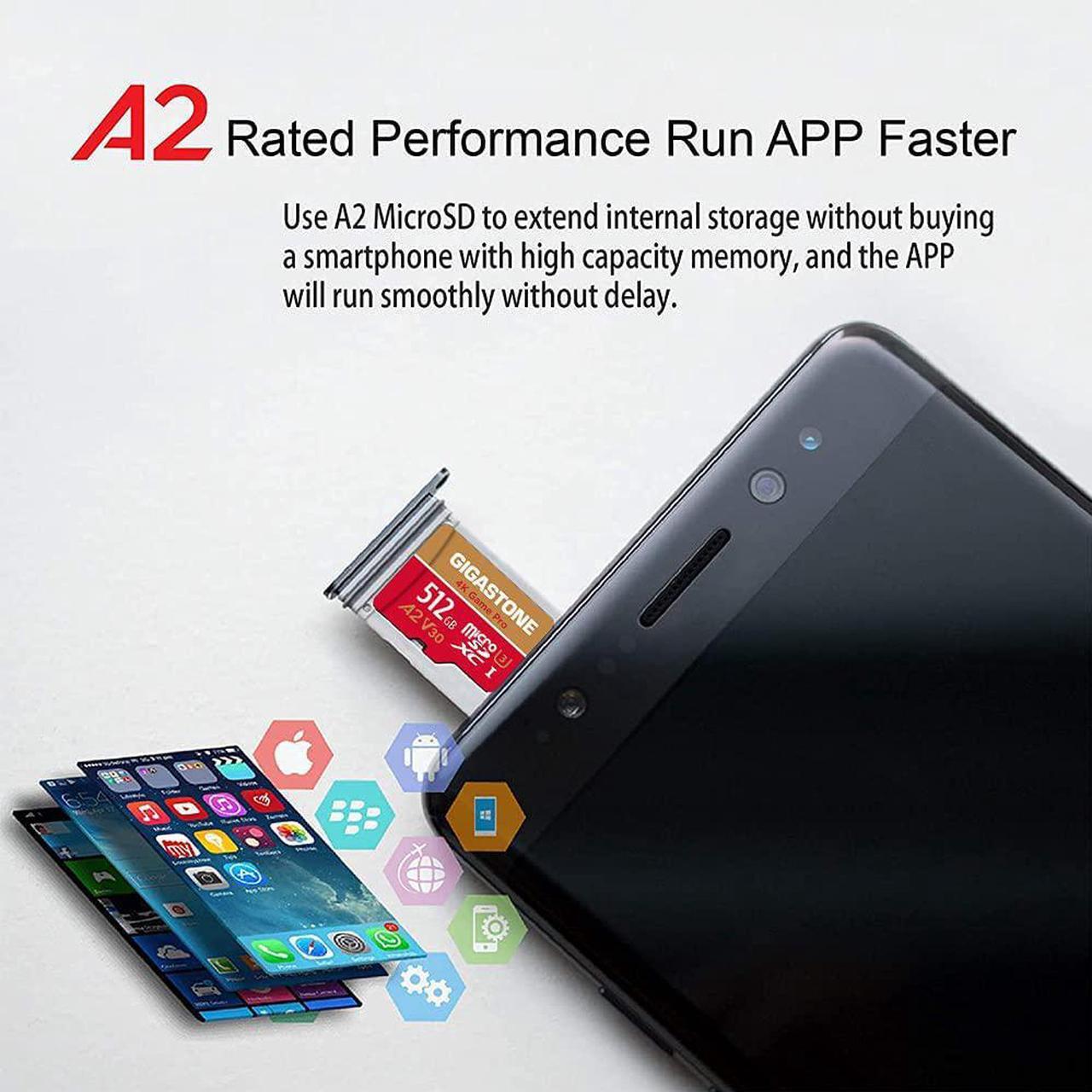 Alt view image 2 of 6 - [5-Yrs Free Data Recovery] Gigastone 512GB Micro SD Card, Game Pro, MicroSDXC Memory Card for Nintendo-Switch, GoPro, Action Camera, DJI, 4K UHD Video, R/W up to 100/60 MB/s, UHS-I U3 A2 V30 C10