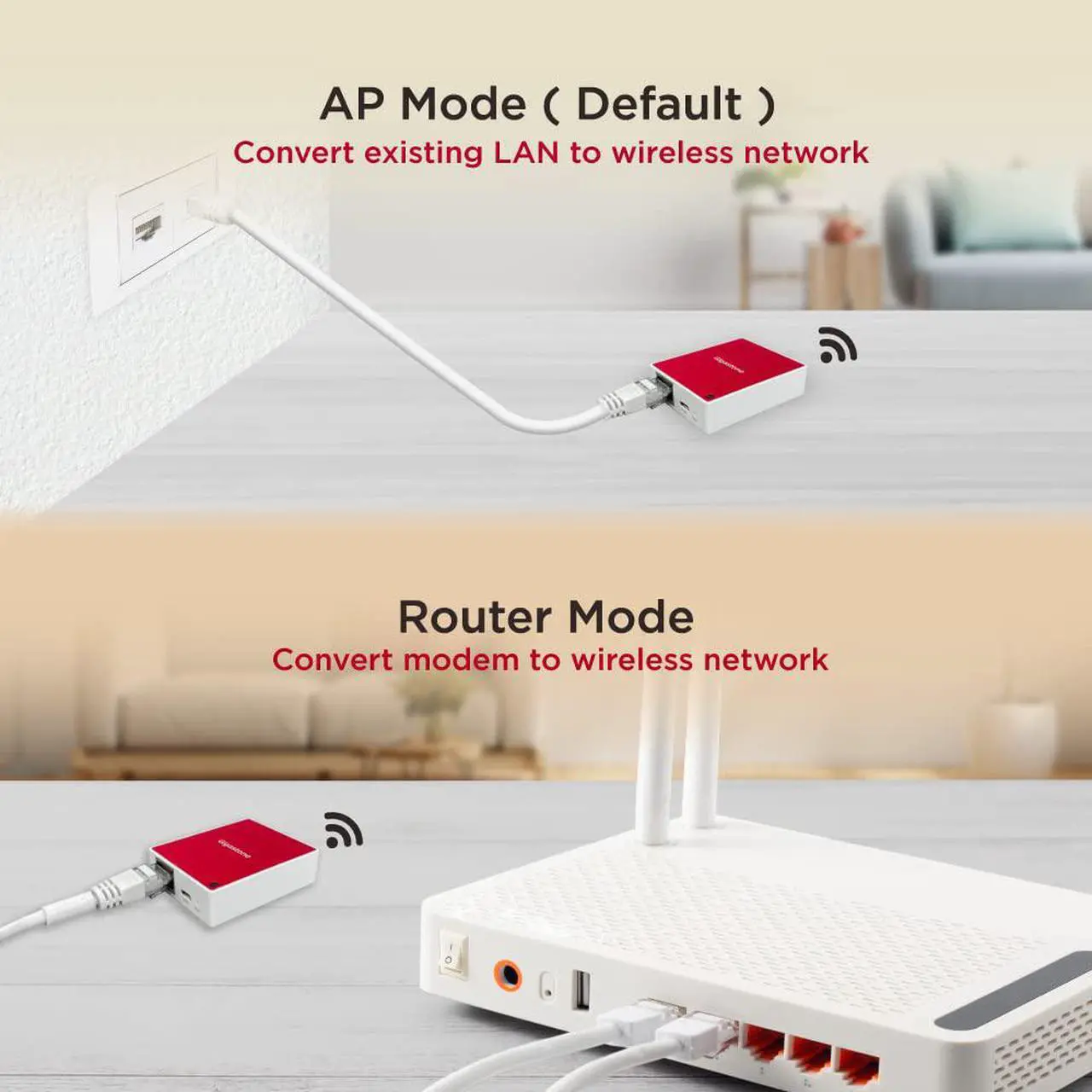 Alt view image 2 of 7 - Gigastone TR1 Mini Wireless 4-Pack Travel Router 150Mbps, WiFi Router, WiFi Repeater, WiFi Range Extender, 802.11N, Built with Qualcomm Atheros AR9331 WiFi Ethernet Processor