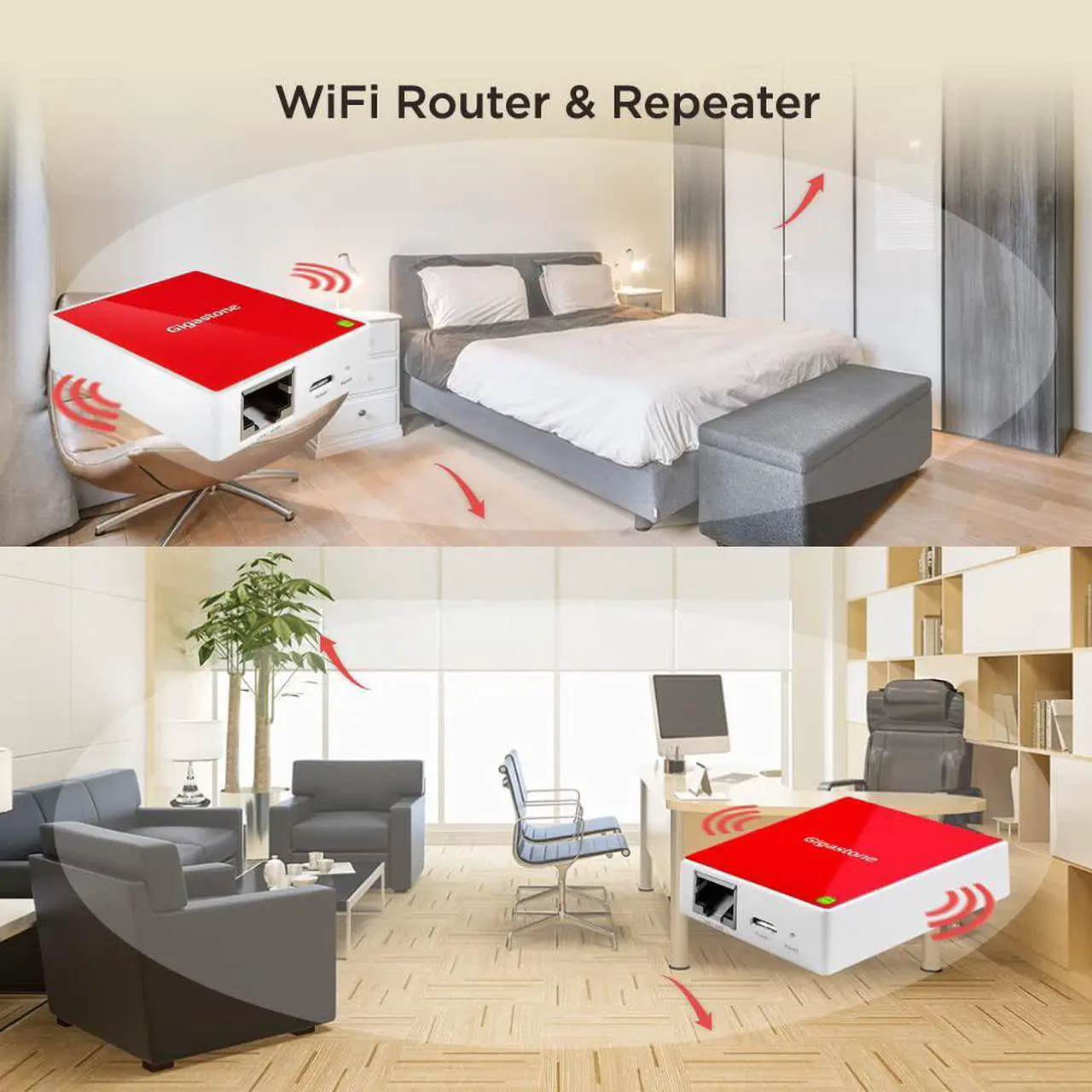Alt view image 3 of 7 - Gigastone TR1 Mini Wireless 4-Pack Travel Router 150Mbps, WiFi Router, WiFi Repeater, WiFi Range Extender, 802.11N, Built with Qualcomm Atheros AR9331 WiFi Ethernet Processor