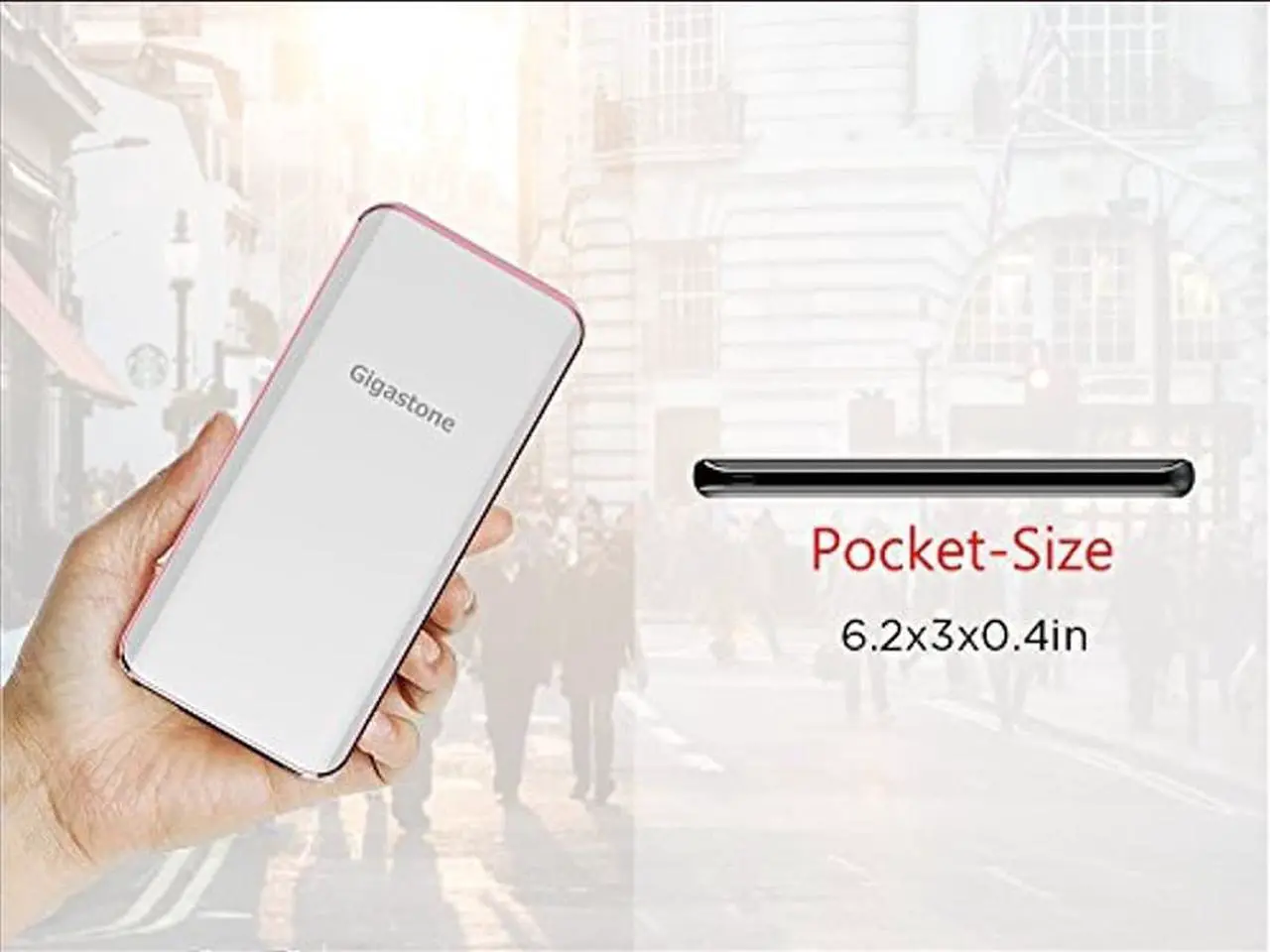 Alt view image 3 of 7 - Gigastone USB-C Power Bank 10000mAh, Ultra Slim 0.4 Inch Thickness, Type C Input 5V/2A Type C Output 5V/3A Qualcomm QC3.0 Output 5V/3A LED Display Compatible with Apple iPhone Samsung Nintendo