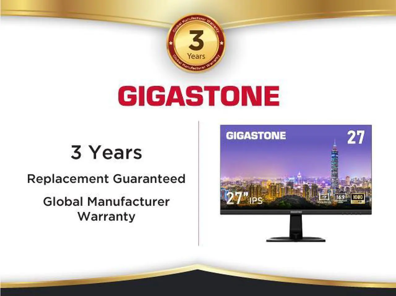 Alt view image 6 of 6 - Gigastone 27 inch IPS LED Back Light Monitor 75Hz FHD 1920 x 1080, 178° Wide View Frameless Computer Monitor 5ms, Built-in Speakers, Eye Care Technology, Ergonomic Tilt VESA Mount, HDMI VGA