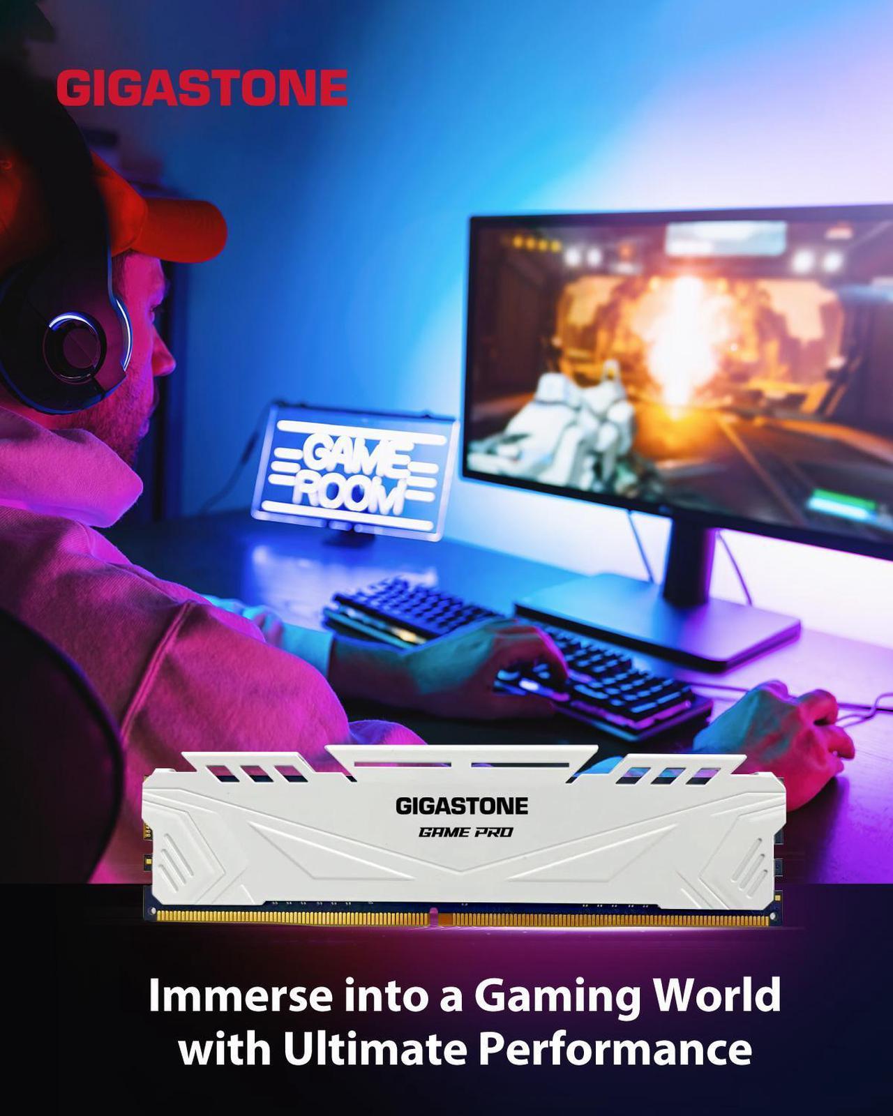 Alt view image 4 of 7 - DDR4 RAM Gigastone White Game PRO Desktop RAM 16GB (2x8GB) DDR4 RAM 16GB DDR4-3200MHz PC4-25600 CL16 1.35V 288 Pin Unbuffered Non ECC UDIMM for PC Gaming Desktop Memory (Desktop ONLY)