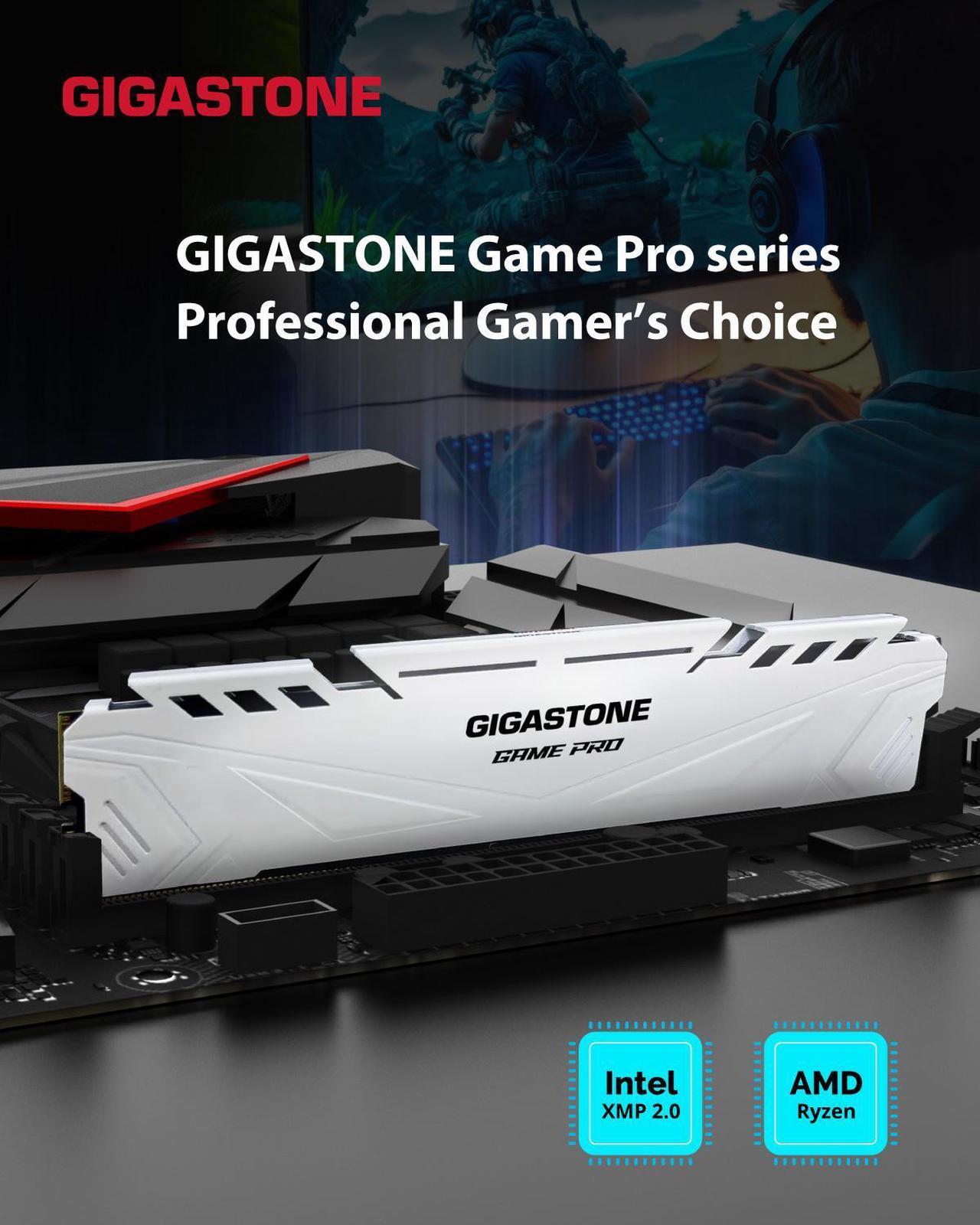 Alt view image 3 of 7 - DDR4 RAM Gigastone White Game PRO Desktop RAM 16GB (2x8GB) DDR4 RAM 16GB DDR4-3200MHz PC4-25600 CL16 1.35V 288 Pin Unbuffered Non ECC UDIMM for PC Gaming Desktop Memory (Desktop ONLY)