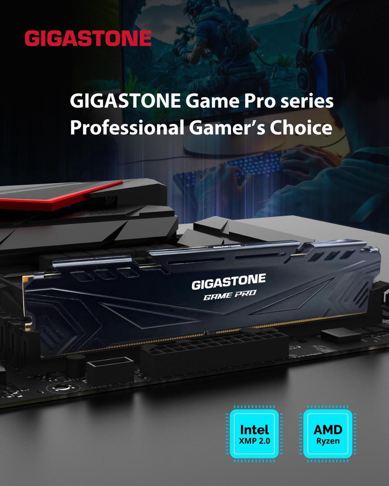 Alt view image 3 of 7 - DDR4 RAM GIGASTONE Black Game PRO Desktop RAM 32GB (2x16GB) DDR4 RAM 32GB DDR4-3200MHz PC4-25600 CL16 1.35V 288 Pin Unbuffered Non ECC UDIMM for PC Gaming Desktop Memory (Desktop ONLY)