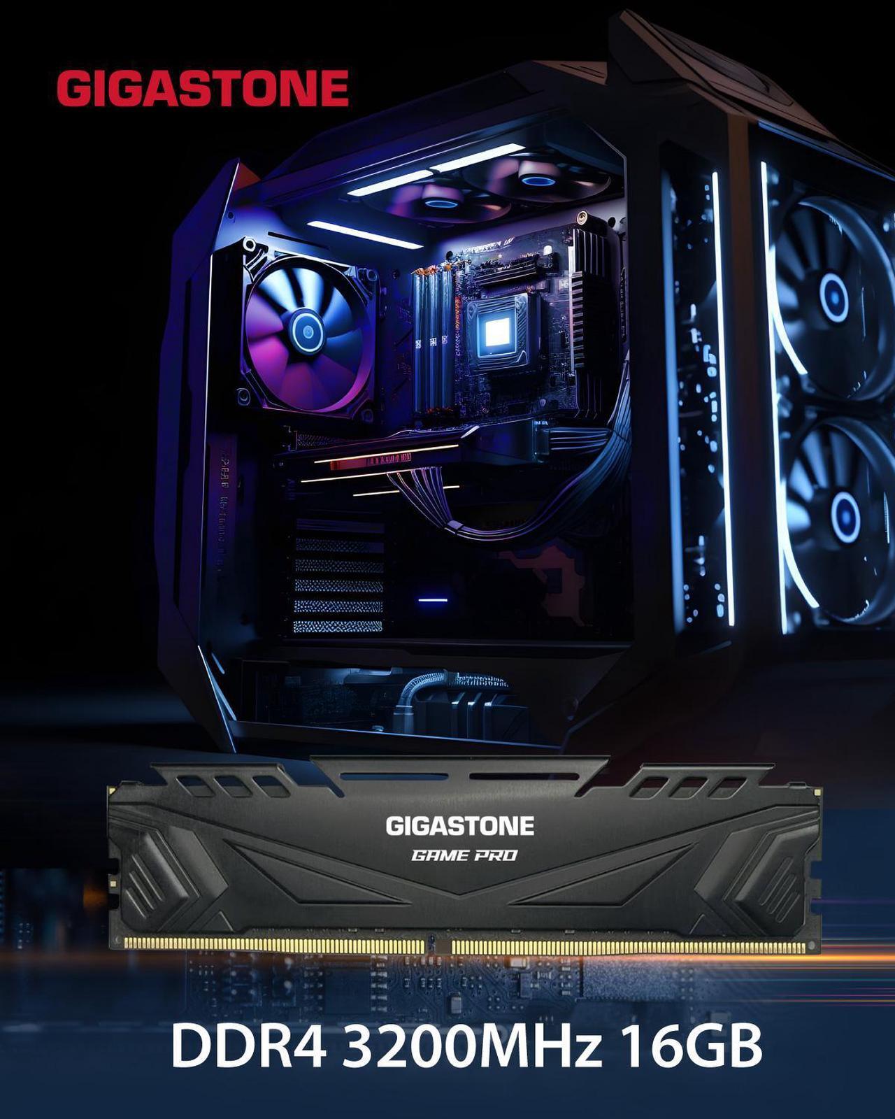 Alt view image 2 of 7 - DDR4 RAM GIGASTONE Black Game PRO Desktop RAM 32GB (2x16GB) DDR4 RAM 32GB DDR4-3200MHz PC4-25600 CL16 1.35V 288 Pin Unbuffered Non ECC UDIMM for PC Gaming Desktop Memory (Desktop ONLY)