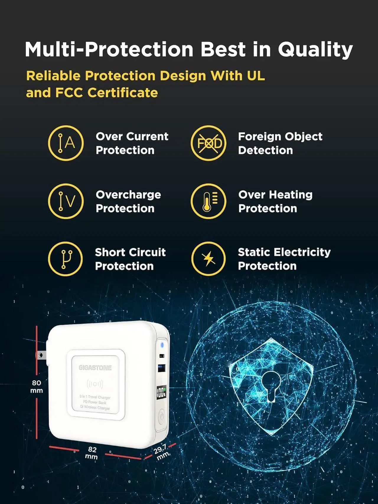 Alt view image 6 of 7 - Gigastone 4-in-1 10000mAh Qi Wireless Portable Charger 24W Wireless Power Bank