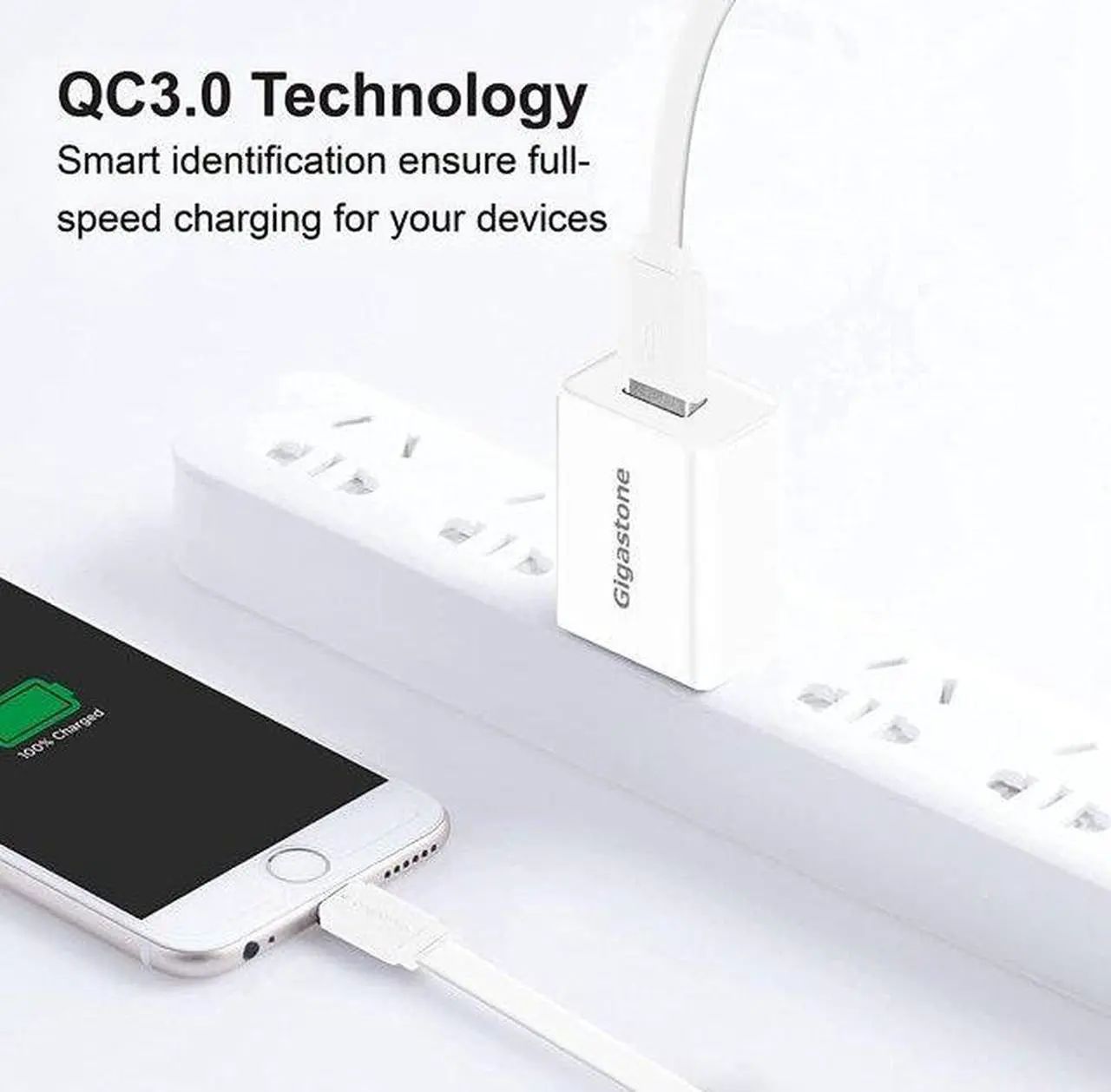 Alt view image 4 of 7 - Gigastone USB 18W Fast Charge Wall Charger with Qualcomm Quick Charge 3.0 - White, 2 Pack