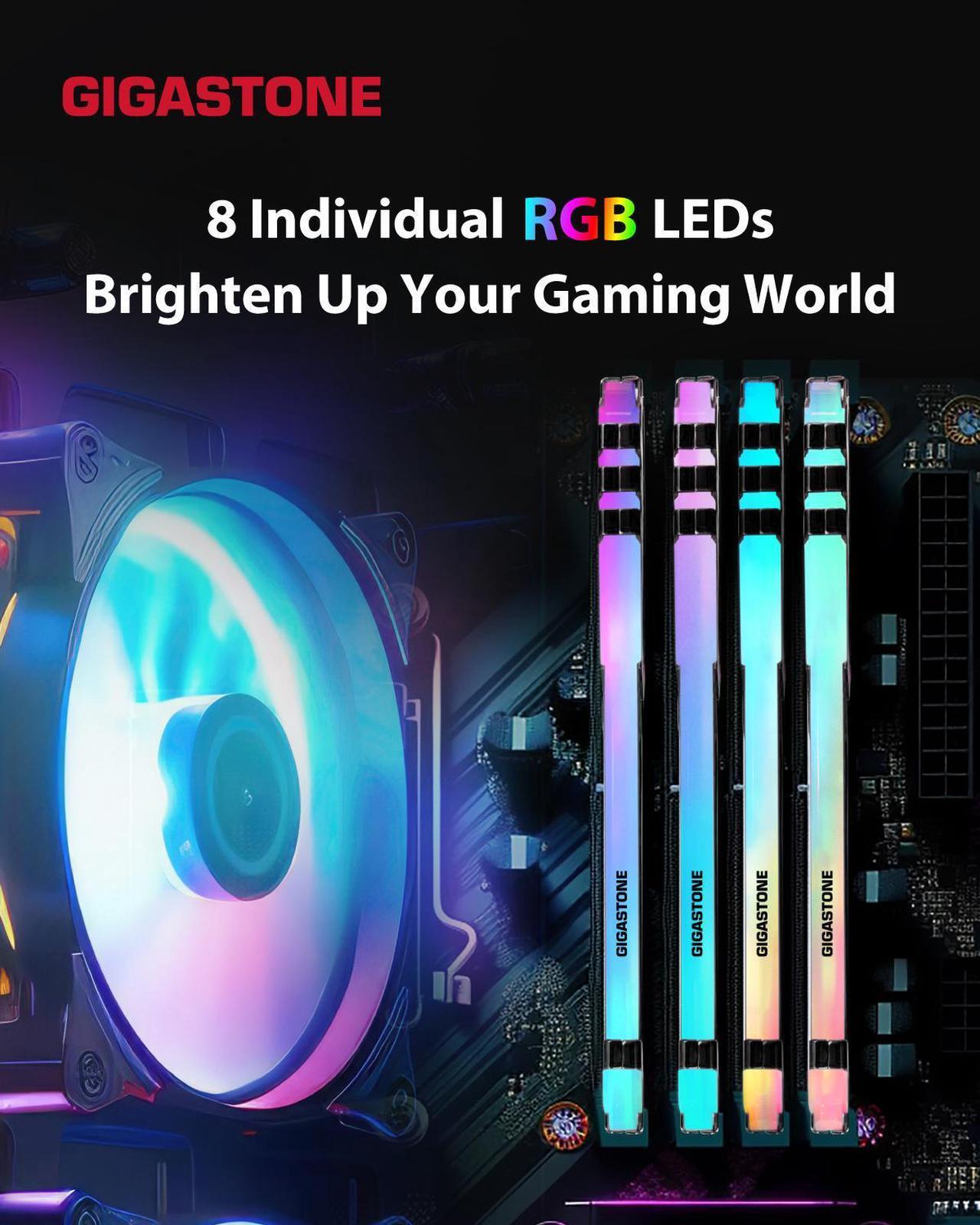 Alt view image 3 of 7 - GIGASTONE DDR4 RAM Black RGB Game Turbo Desktop RAM 32GB (2x16GB) DDR4 RAM 16GB DDR4-3200MHz PC4-25600 CL16 1.35V 288 Pin Unbuffered Non ECC UDIMM for PC Gaming Desktop Memory (Desktop ONLY)