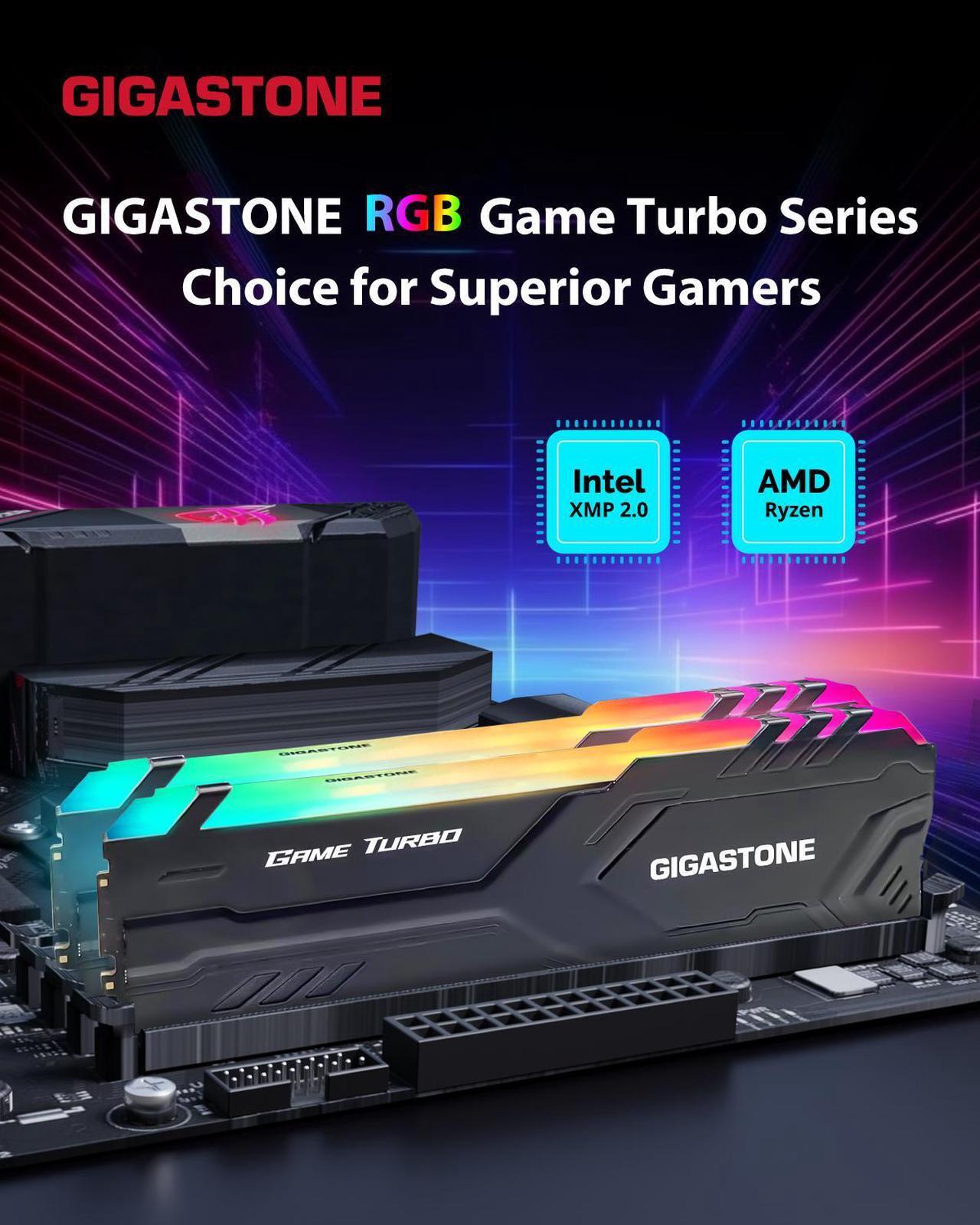 Alt view image 2 of 7 - GIGASTONE DDR4 RAM Black RGB Game Turbo Desktop RAM 32GB (2x16GB) DDR4 RAM 16GB DDR4-3200MHz PC4-25600 CL16 1.35V 288 Pin Unbuffered Non ECC UDIMM for PC Gaming Desktop Memory (Desktop ONLY)