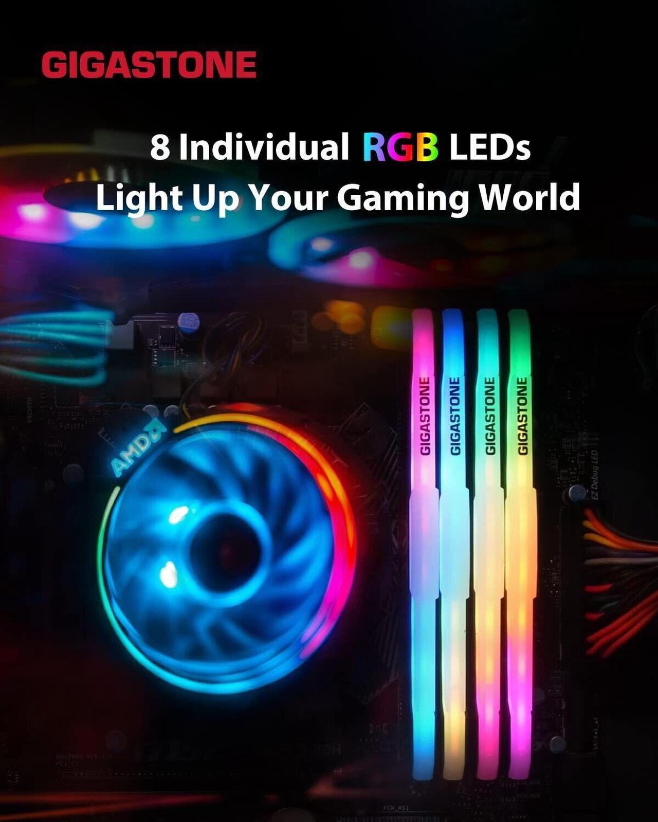 Alt view image 3 of 7 - Gigastone DDR4 RAM Red RGB Game PRO Desktop RAM 16GB (2x8GB) DDR4 16GB DDR4-3200MHz PC4-25600 CL16 1.35V 288 Pin Unbuffered Non ECC UDIMM for PC Gaming Desktop Memory Module (Desktop ONLY)