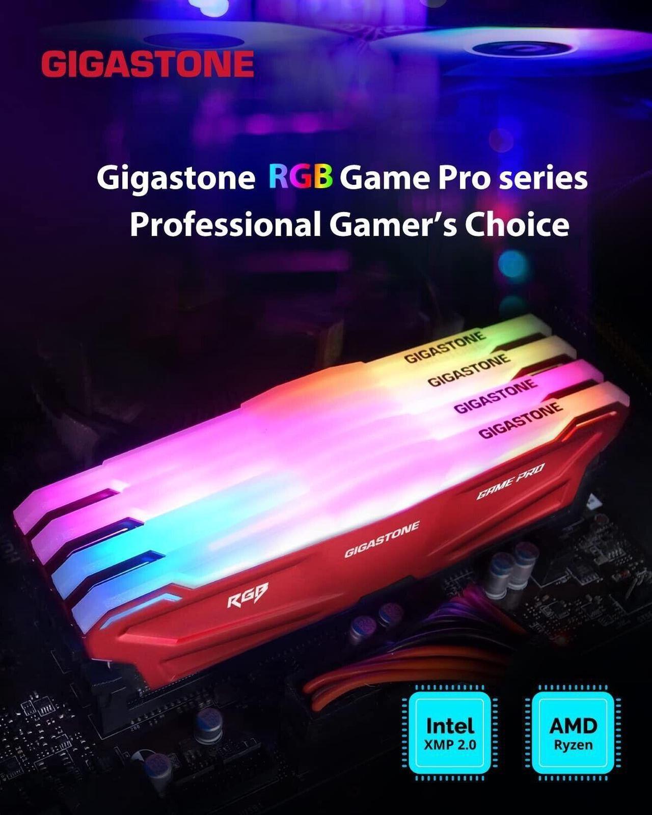 Alt view image 2 of 7 - Gigastone DDR4 RAM Red RGB Game PRO Desktop RAM 16GB (2x8GB) DDR4 16GB DDR4-3200MHz PC4-25600 CL16 1.35V 288 Pin Unbuffered Non ECC UDIMM for PC Gaming Desktop Memory Module (Desktop ONLY)