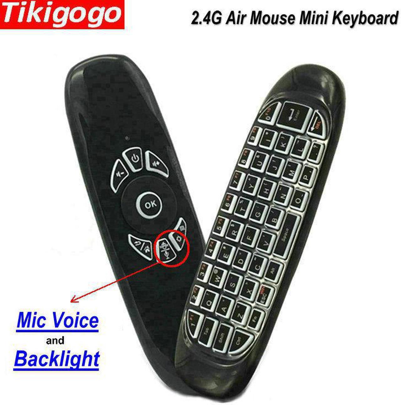 Tikigogo C120 Backlight Mic Microphone Voice 2.4G air mouse Wireless remote control mini Keyboard for Android Smart TV Box