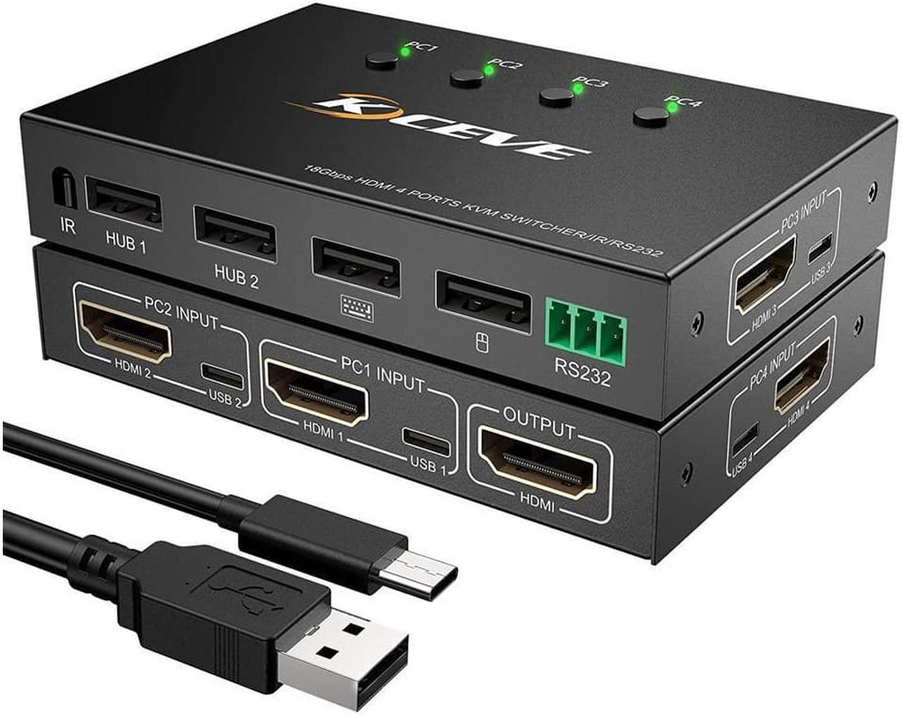 Main image of 4 Port HDMI KVM Switch with Serial Port Control, 4K @60Hz 4 in 1 Out HDMI KVM Switcher Box for Share Mouse Keyboard and Monitor, Can Work with Pi-kvm, Compatible with Windows/Linux/Mac System