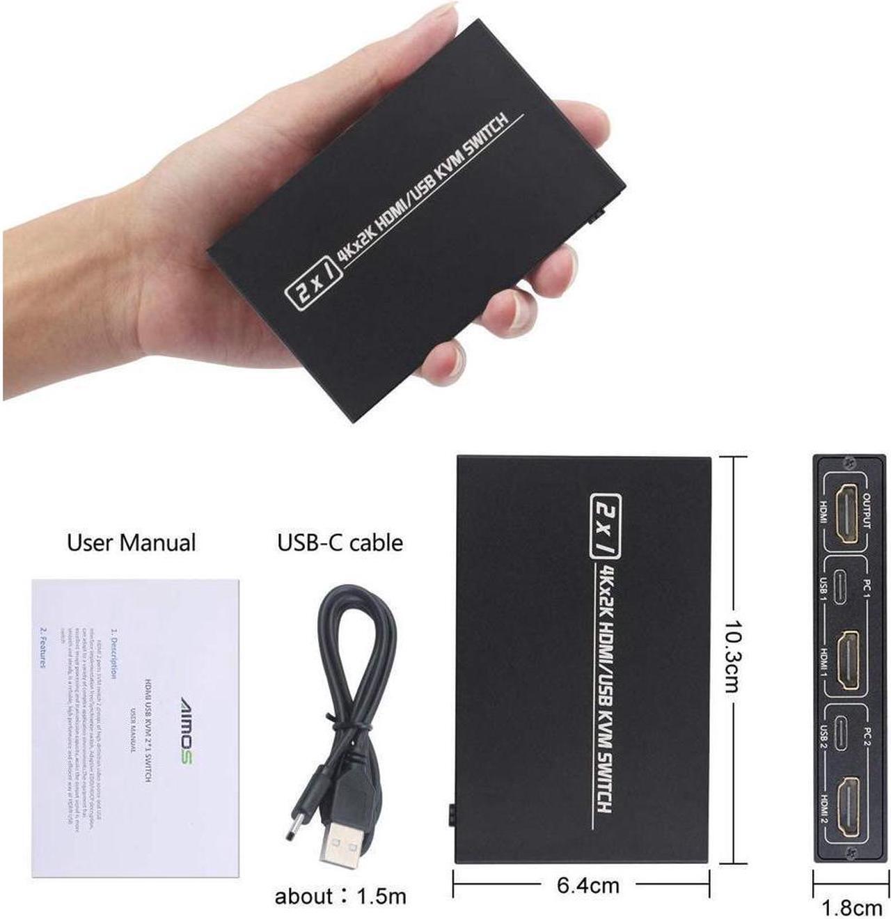 Alt view image 6 of 7 - 2 Ports HDMI KVM Switch Box, USB and HDMI Switch for 2 Computers Share 4 USB 2.0 Devices and one HD Monitor KVM Switcher Support 4K@30Hz for Laptop, PS3/PS4, Xbox, Sony Bluray Player