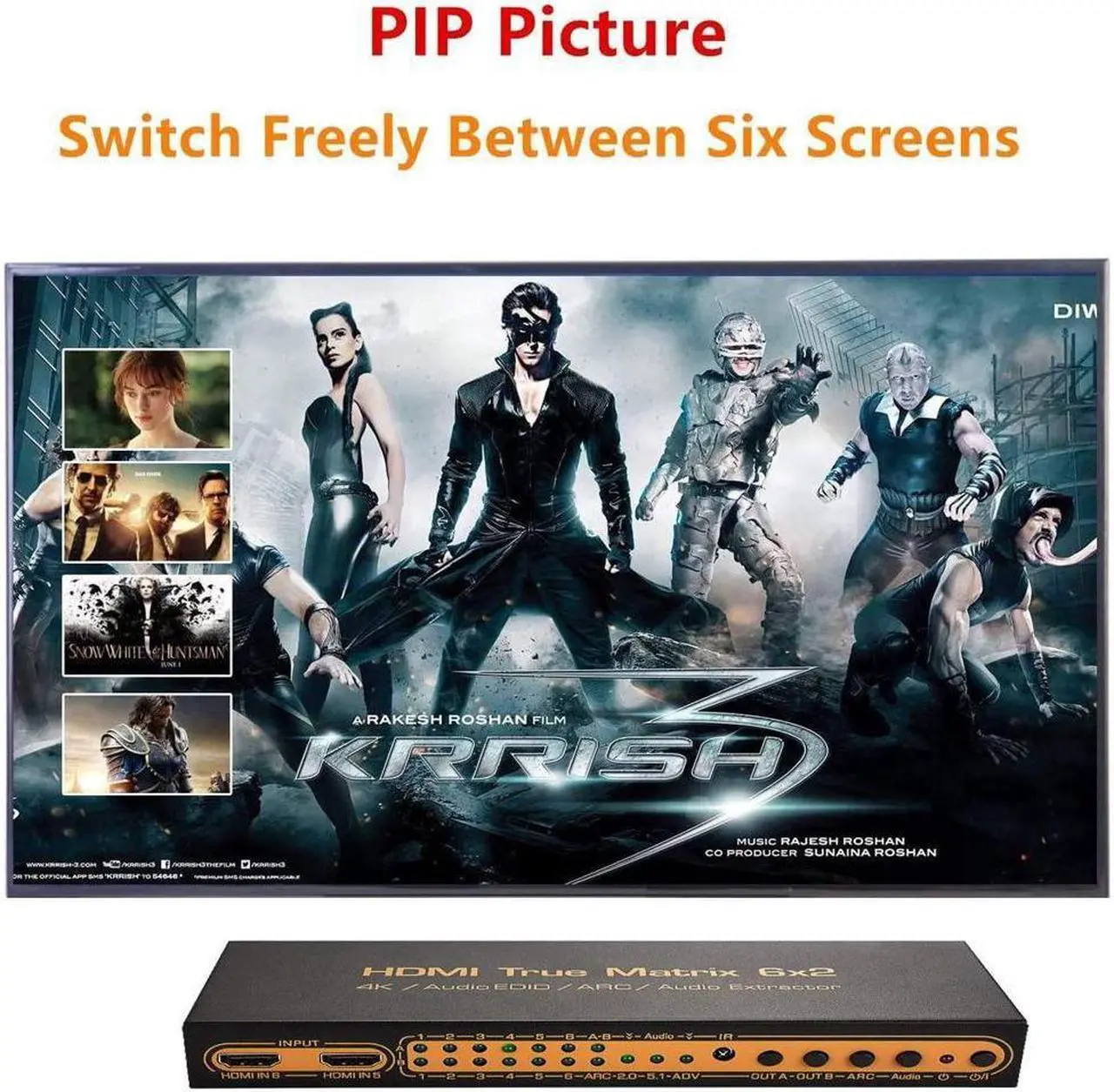 Alt view image 5 of 7 - 4K HDMI Matrix Switch 6x2, 6 in 2 Out Video Multi-viewer Switcher Splitter Audio Extractor Multiviewer with IR Remote- Support Ultra HD 4K x 2K, 3D 1080P @60hz,ARC,PIP, EDID