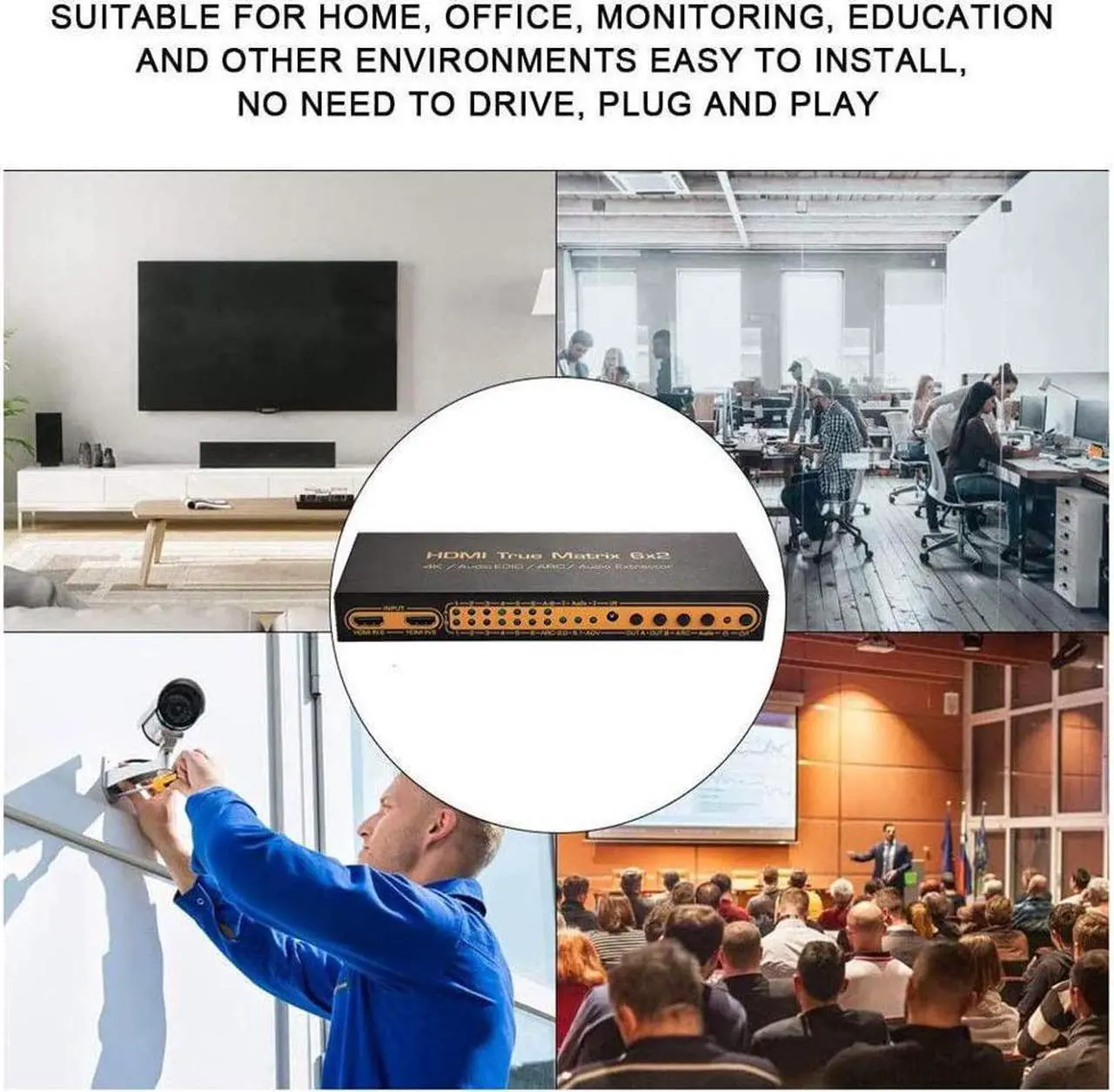 Alt view image 7 of 7 - 4K HDMI Matrix Switch 6x2, 6 in 2 Out Video Multi-viewer Switcher Splitter Audio Extractor Multiviewer with IR Remote- Support Ultra HD 4K x 2K, 3D 1080P @60hz,ARC,PIP, EDID