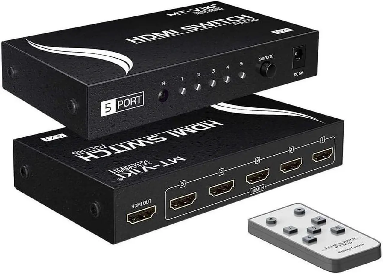 Main image of MT-VIKI 4K HDMI Switch 5 in 1 Out w/IR Remote Control, 5 Port Switcher Selector Box for Xbox Nintendo PS3 PS4 TV Fire Stick Roku (Black)