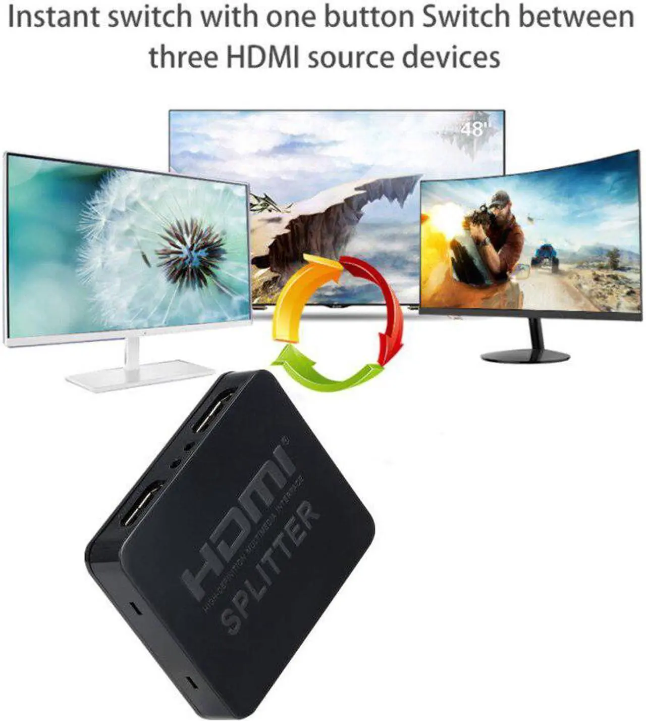 Alt view image 4 of 6 - 4K HDMI 1X2 Splitter Switch Switcher Full HD 1080p Video HDMI Split 1 in 2 Out Amplifier Dual Display For HDTV DVD For PS3 Xbox
