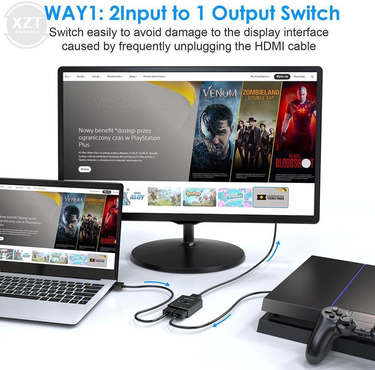 Alt view image 2 of 6 - HDMI-compatible USB KVM Switcher 2 In 1 Out Support 4K Bidirectional Splitter USB 3.0 HUB Switch for PC Keyboard Mouse Printer