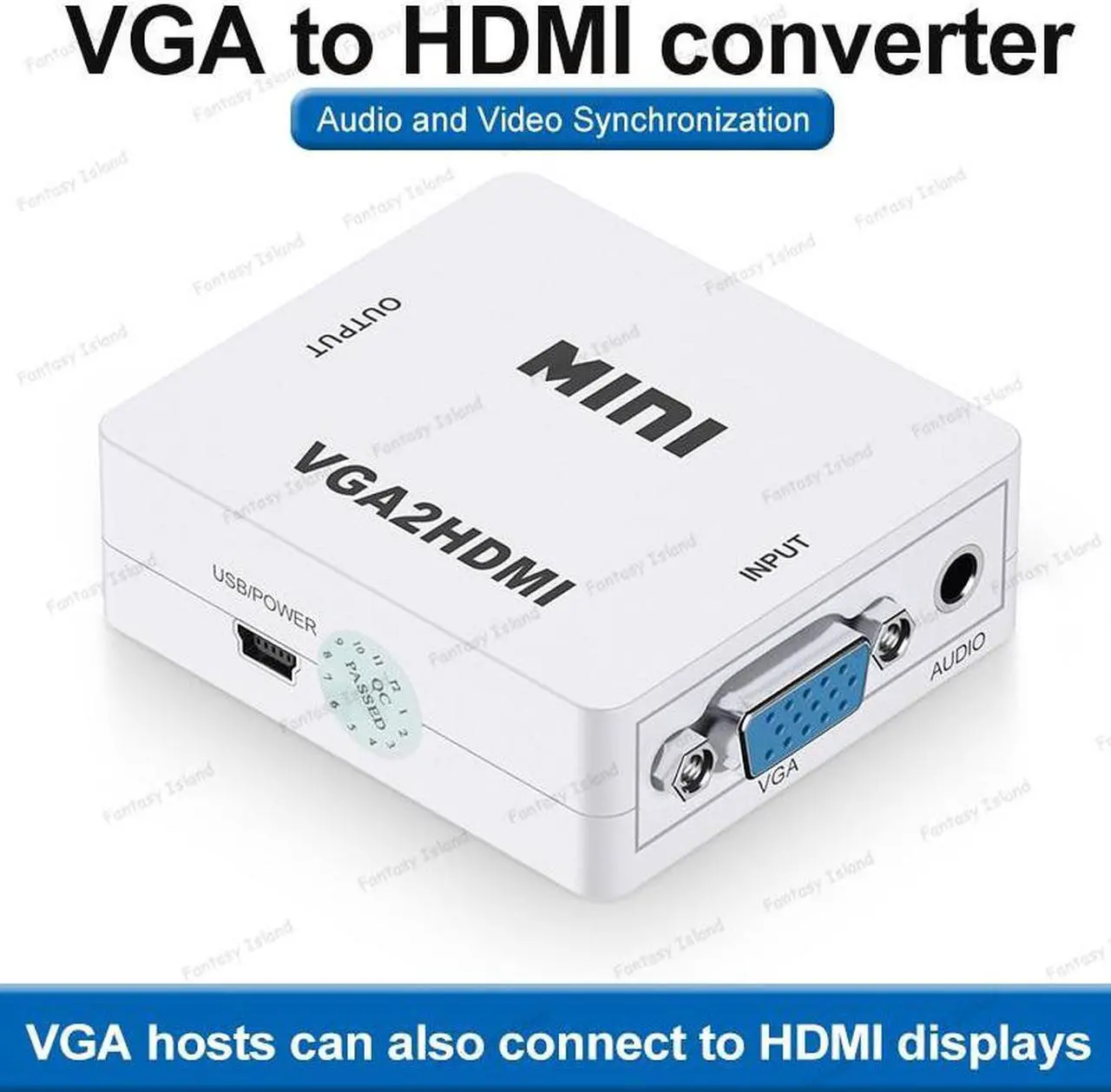 Alt view image 2 of 6 - HW-2107 VGA to HDMI converter with audio VGA to HDMI small white box computer to monitor TV kvm