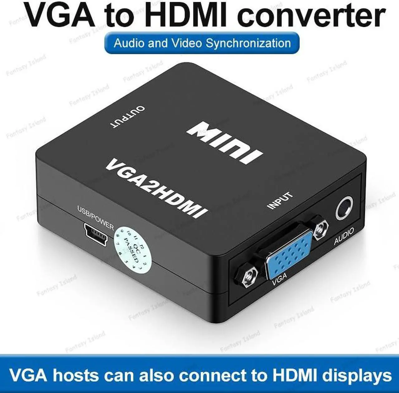 Main image of HW-2107 VGA to HDMI converter with audio VGA to HDMI small white box computer to monitor TV kvm