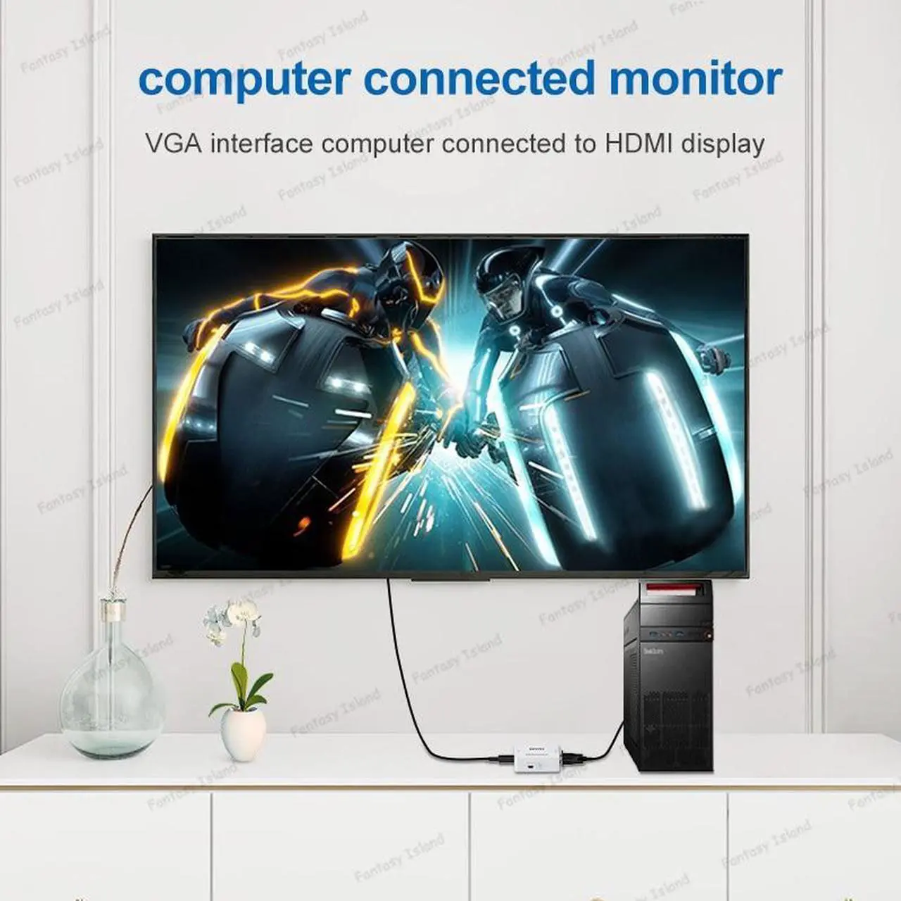 Alt view image 3 of 6 - HW-2107 VGA to HDMI converter with audio VGA to HDMI small white box computer to monitor TV kvm