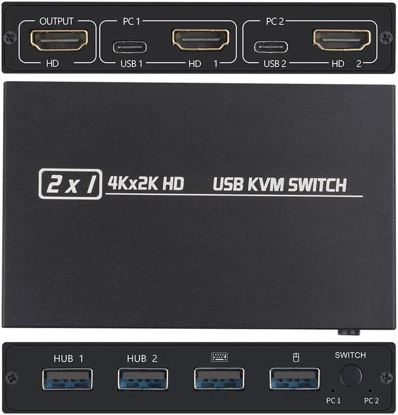 Alt view image 2 of 6 - For 2 PC Sharing Keyboard Mouse Printer Plug and Paly Out 4KUSB 2.0 HDMI-compatible KVM Switch Video Display USB Switch Splitter