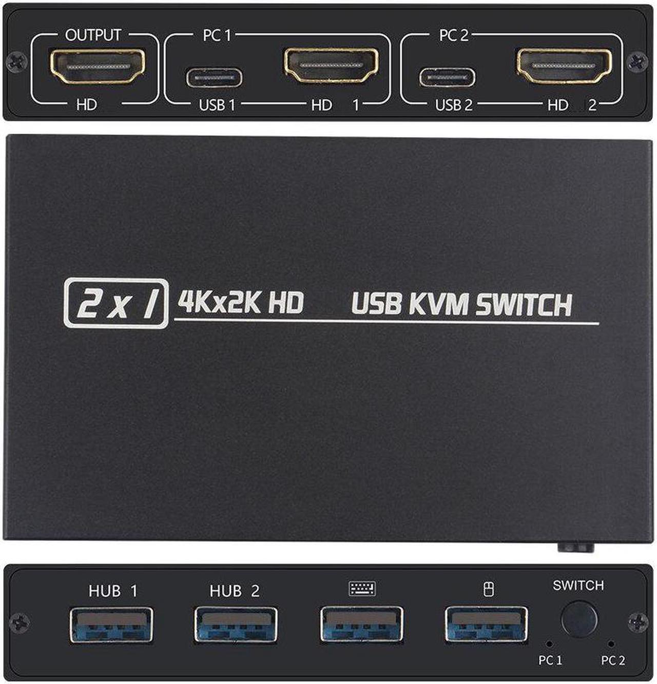 Alt view image 2 of 6 - USB KVM Switch USB 2.0 Switcher HDMI-compatible KVM Switch 2 In 1 Out 4K for 2 PC Sharing Keyboard and Mouse EDID / HDCP Printer