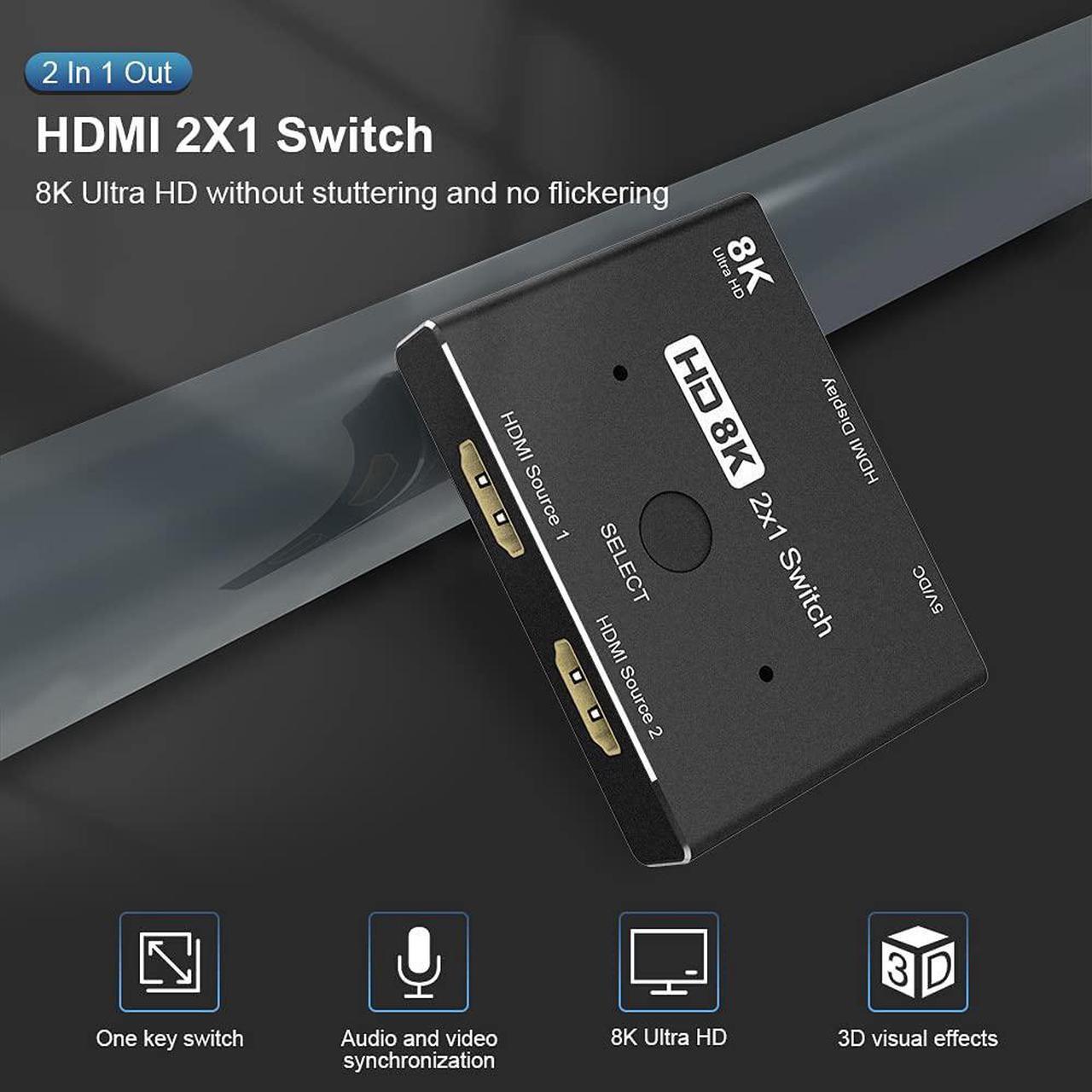 Alt view image 2 of 5 - 8K KVM Switch HDMI2.1 Ultra HD 8K 48Gbps Directional Switch 2 in 1out Splitter Converter Compatible with Xbox PS5 Monitors