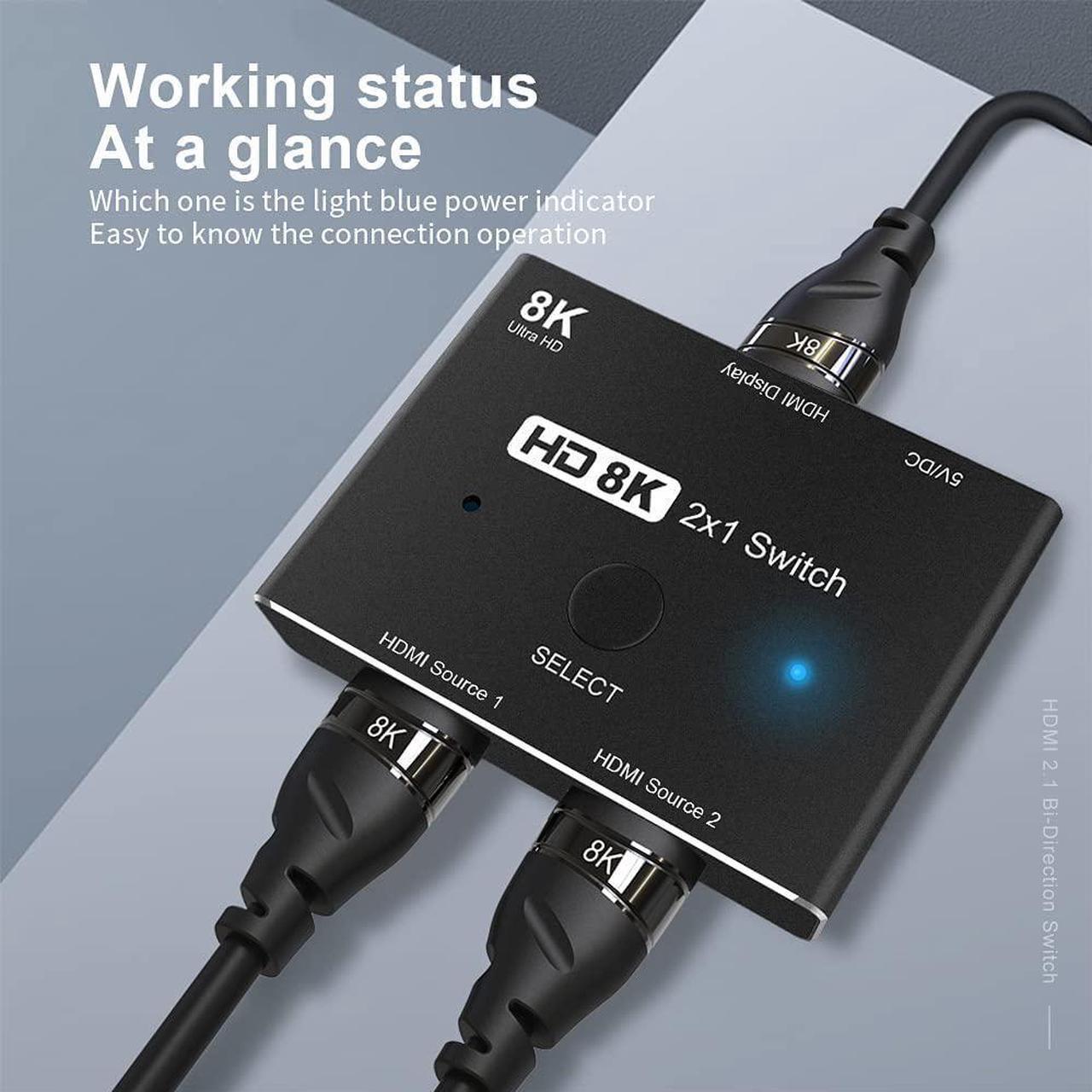 Main image of 8K KVM Switch HDMI2.1 Ultra HD 8K 48Gbps Directional Switch 2 in 1out Splitter Converter Compatible with Xbox PS5 Monitors