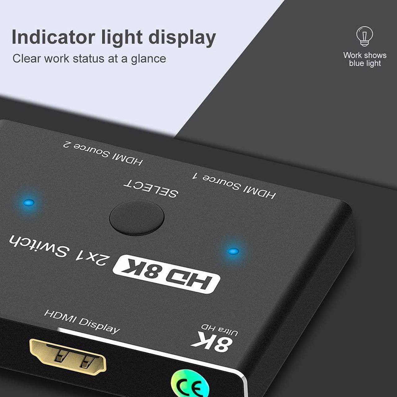 Alt view image 5 of 5 - 8K KVM Switch HDMI2.1 Ultra HD 8K 48Gbps Directional Switch 2 in 1out Splitter Converter Compatible with Xbox PS5 Monitors