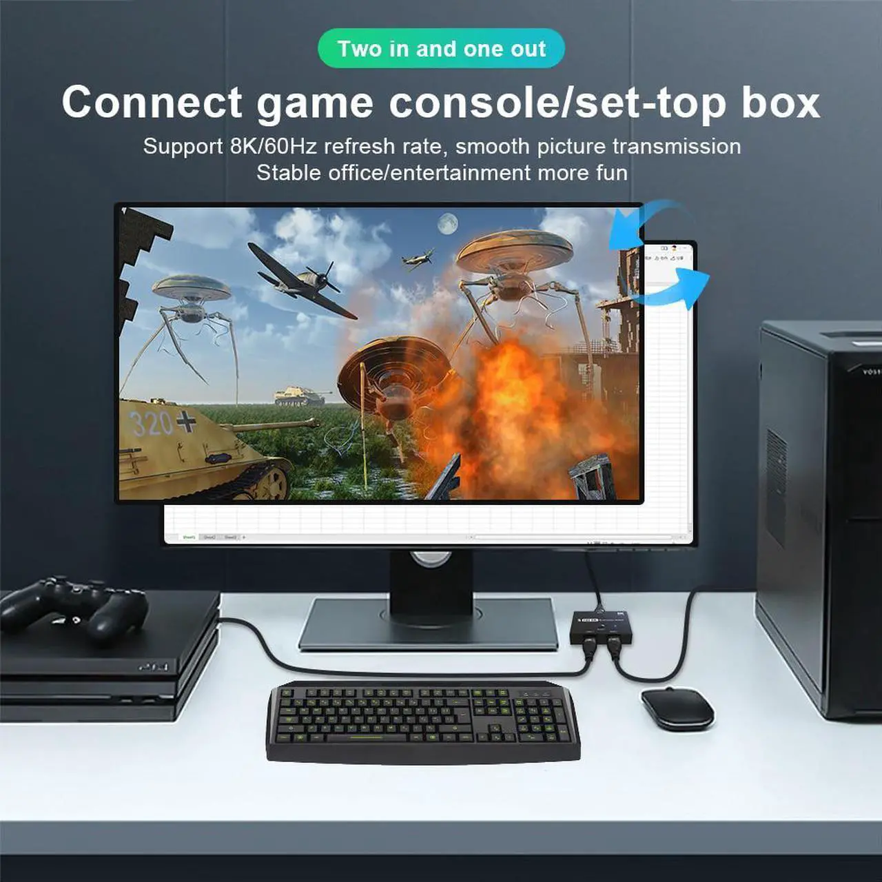 Alt view image 4 of 6 - Ultra HD 8K HDMI 2.1 Bi-Directional Switch 8K 60Hz 1 in 2 Out / 2 in 1 Out High Speed 48Gbps Splitter Converter for Xbox X PS5