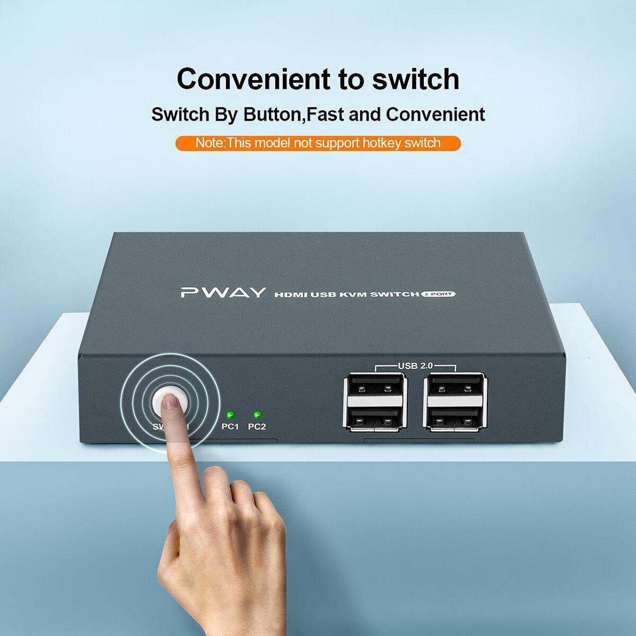Main image of PWAY USB KVM Switch HDMI Splitter Keyboard And Mouse Switch HD 4K@30Hz 2 In 1 Out With 4PC USB Port Hub For PC Macbook Laptop