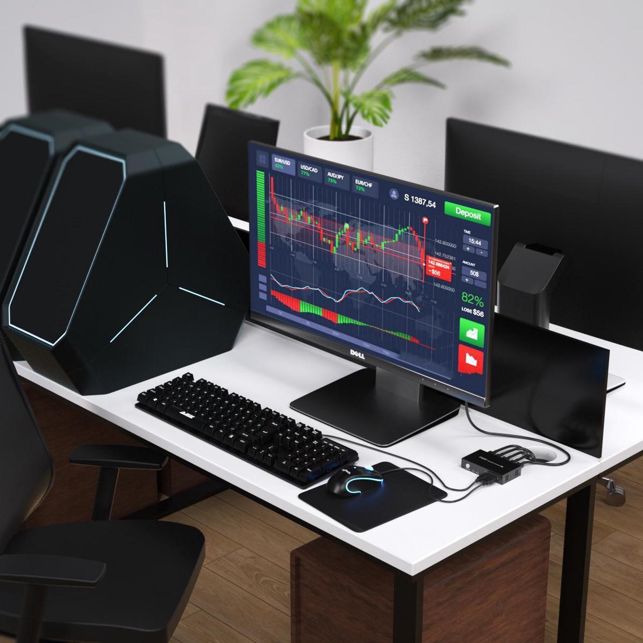 Alt view image 3 of 6 - PWAY USB KVM Switch HDMI Splitter Keyboard And Mouse Switch HD 4K@30Hz 2 In 1 Out With 4PC USB Port Hub For PC Macbook Laptop