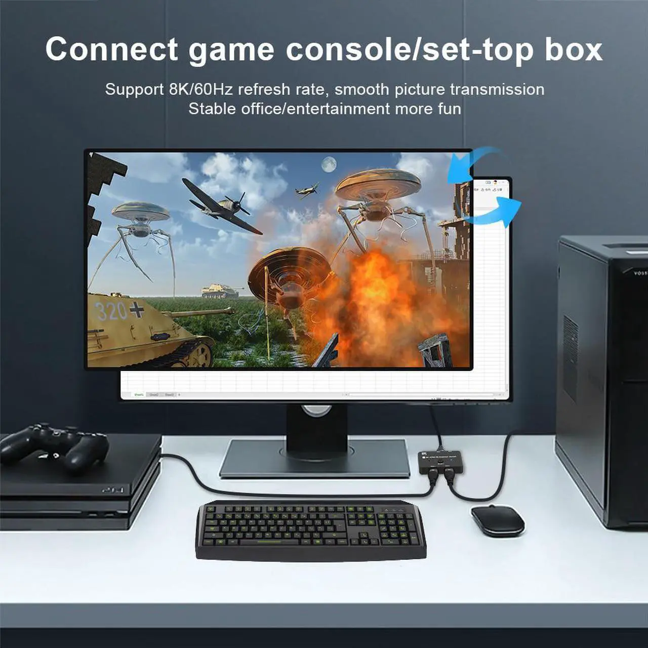 Alt view image 5 of 6 - HDMI compatible 2.1 Switcher Splitter 1 in 2 out or 2 in 1 out Bi-Direction Adapter 8K 60Hz 4K 120Hz for PS5 Xbox HDTV Switch
