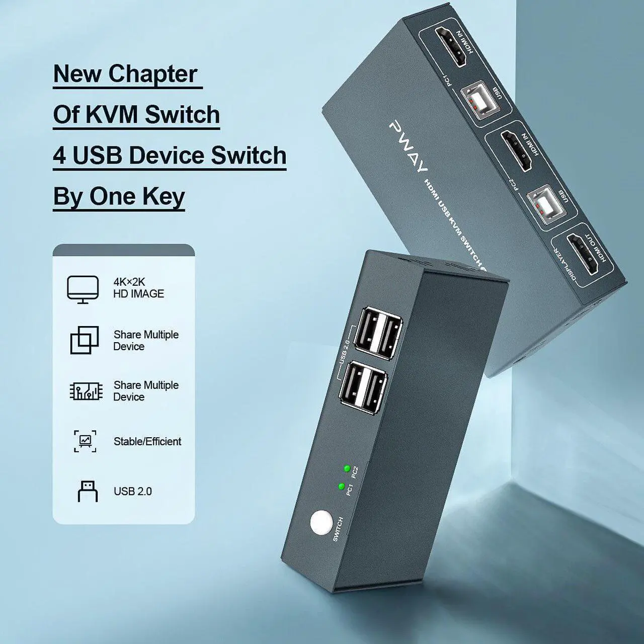 Alt view image 6 of 6 - KVM Switch USB1.1 for PC Laptop 2 Computers Sharing 2 USB Devices Peripheral Switcher Sharing Keyboard 4K@30Hz 10.2Gps