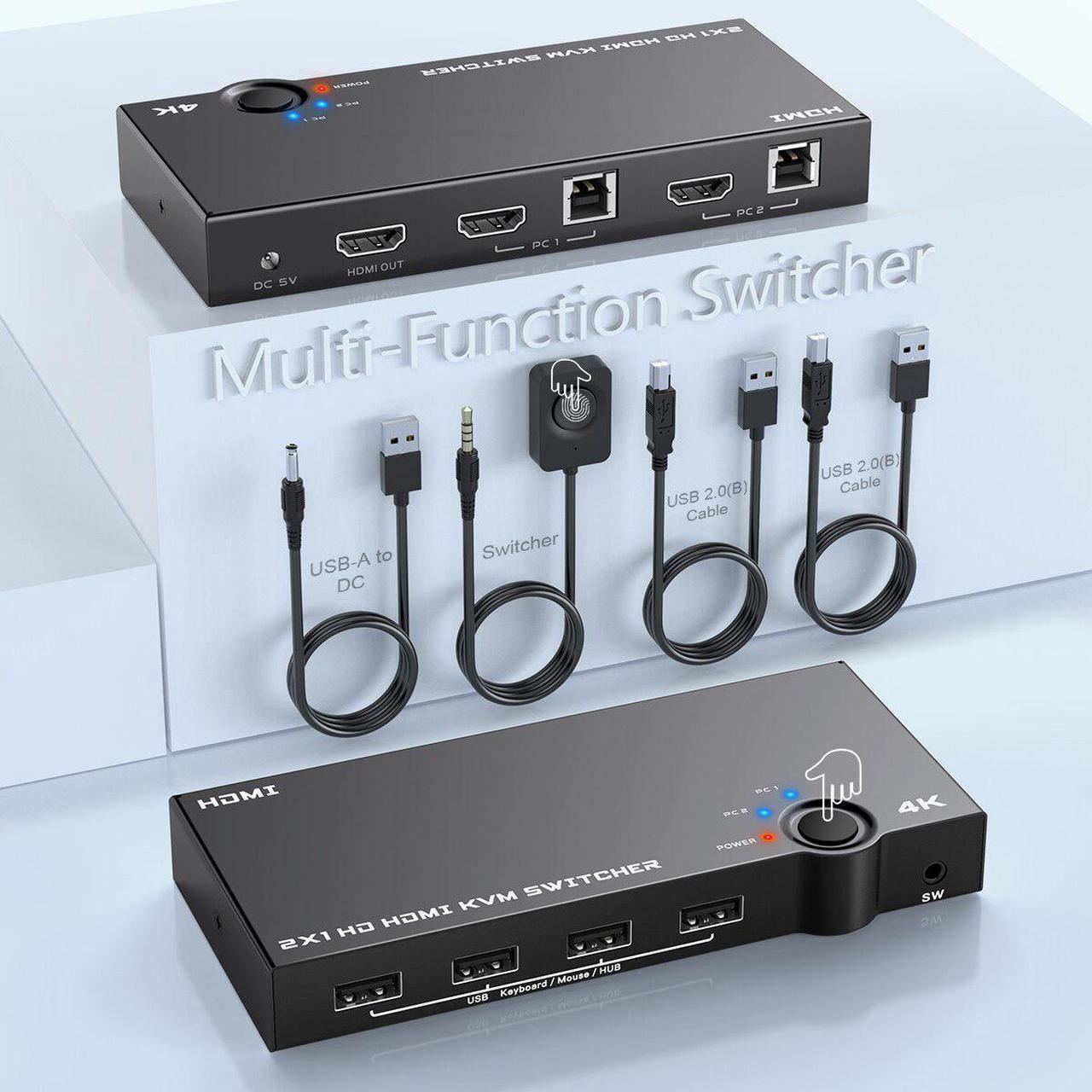 Alt view image 2 of 6 - New product 4 port usb 2.0 kvm switch 4k 60hz hdmi kvm switcher support 2 PC computer HDMI and USBS Output