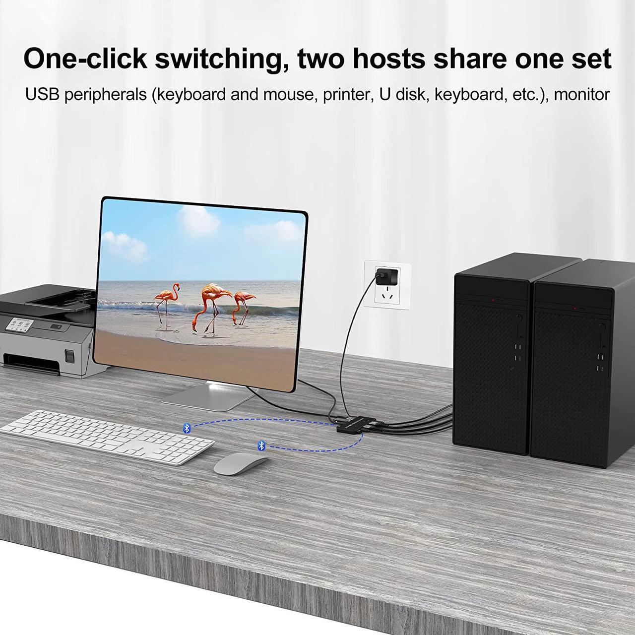 Alt view image 4 of 6 - 8K KVM Switch HDMI-compatible 2x1 With 3xUSB-C 4xUSB3.0 Switcher 8K@60Hz 4K@120Hz for Monitor USB Keyboard Mouse U Disks Printer