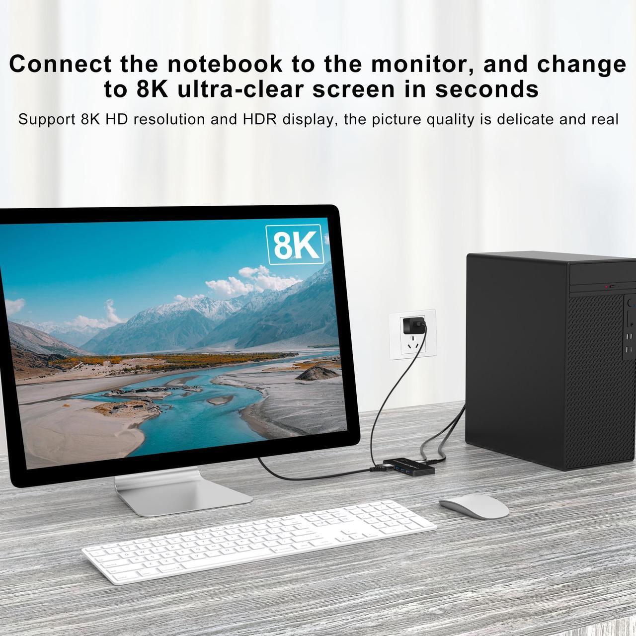 Alt view image 3 of 6 - 8K KVM Switch HDMI-compatible 2x1 With 3xUSB-C 4xUSB3.0 Switcher 8K@60Hz 4K@120Hz for Monitor USB Keyboard Mouse U Disks Printer
