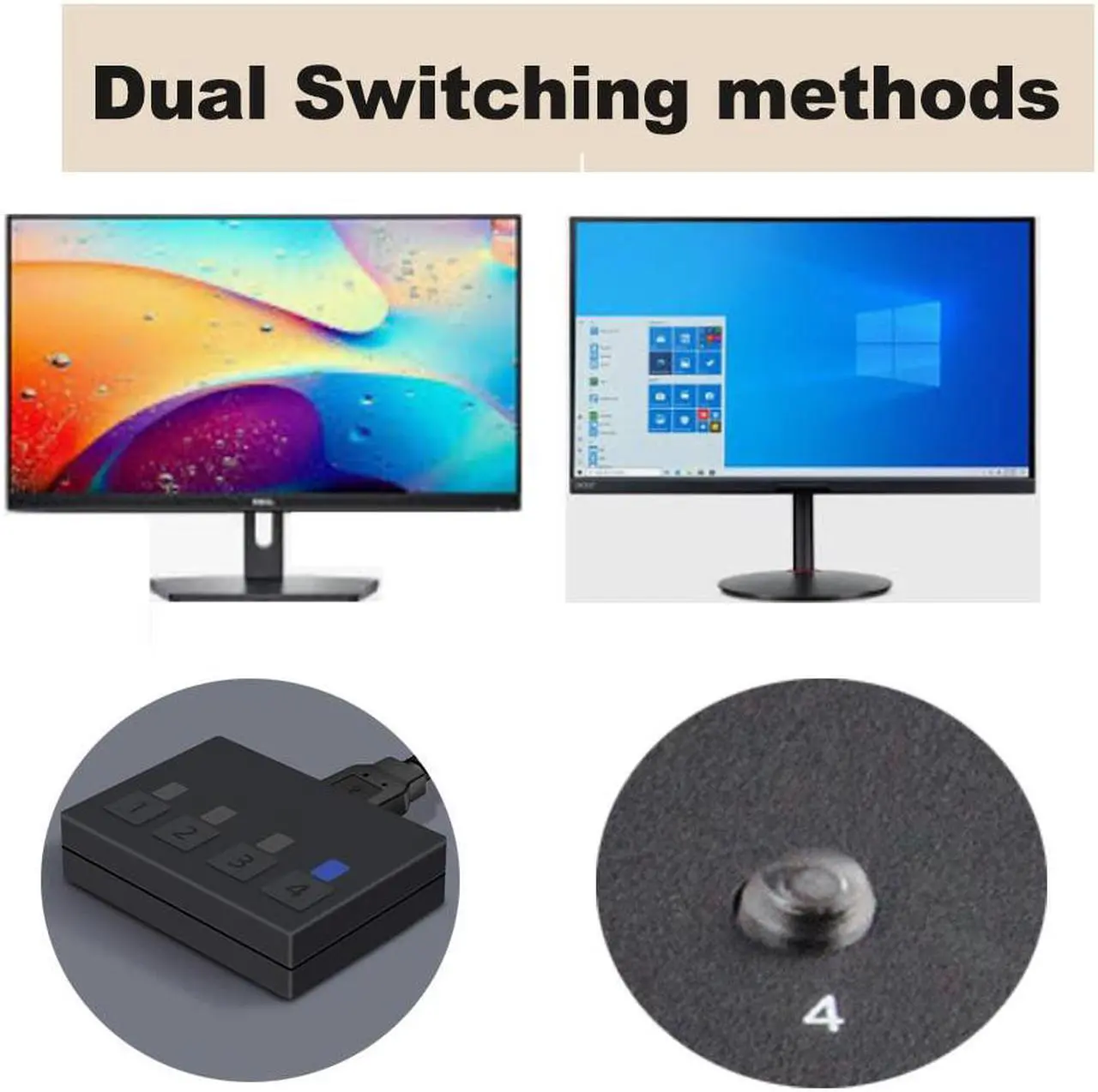 Alt view image 3 of 6 - Dual monitor HDMI KVM Switch 4 port USB HDMI KVM Switch 4K 60Hz KVM HDMI 2.0 Switch Switcher for PC monitor mouse keyboard share