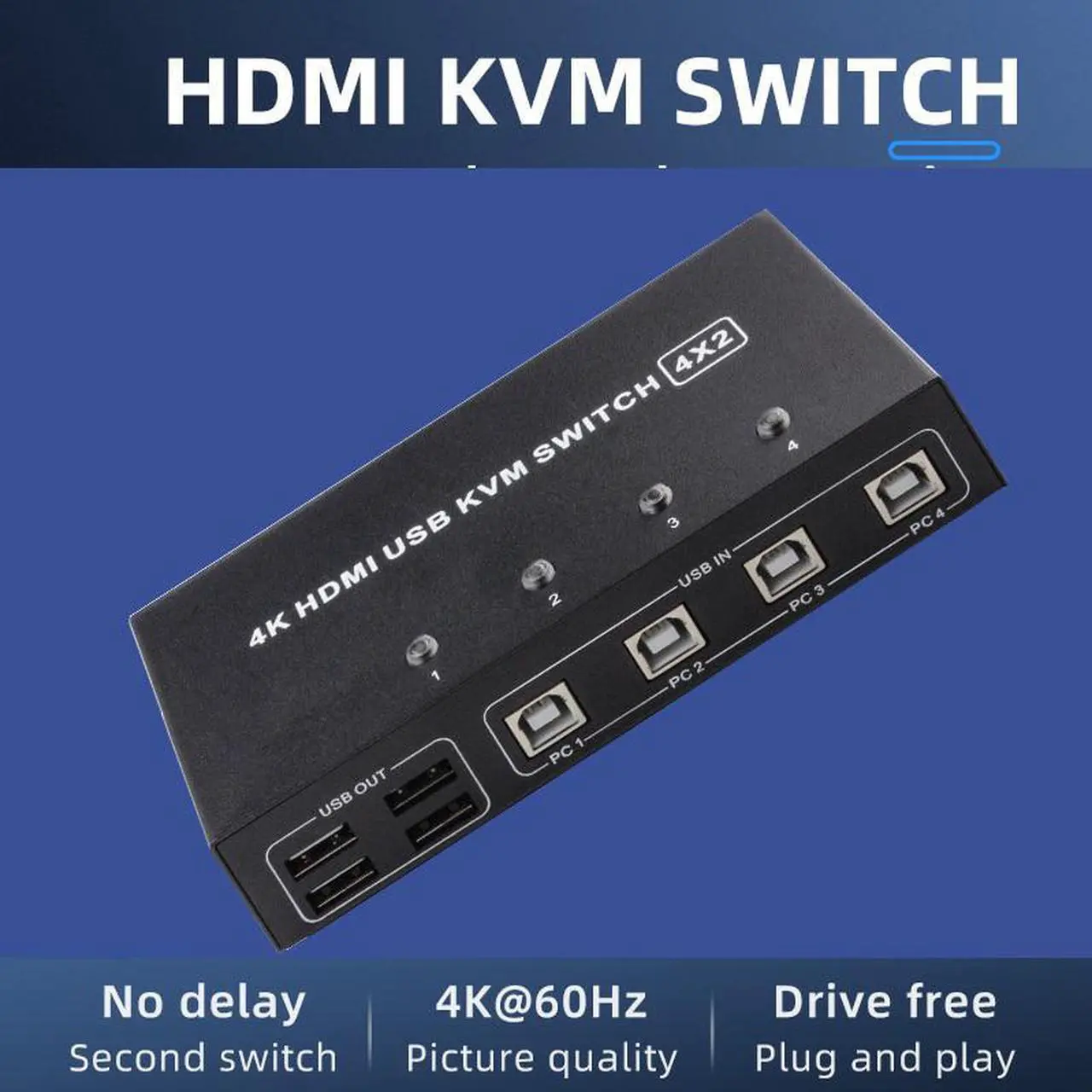 Alt view image 5 of 6 - Dual monitor HDMI KVM Switch 4 port USB HDMI KVM Switch 4K 60Hz KVM HDMI 2.0 Switch Switcher for PC monitor mouse keyboard share