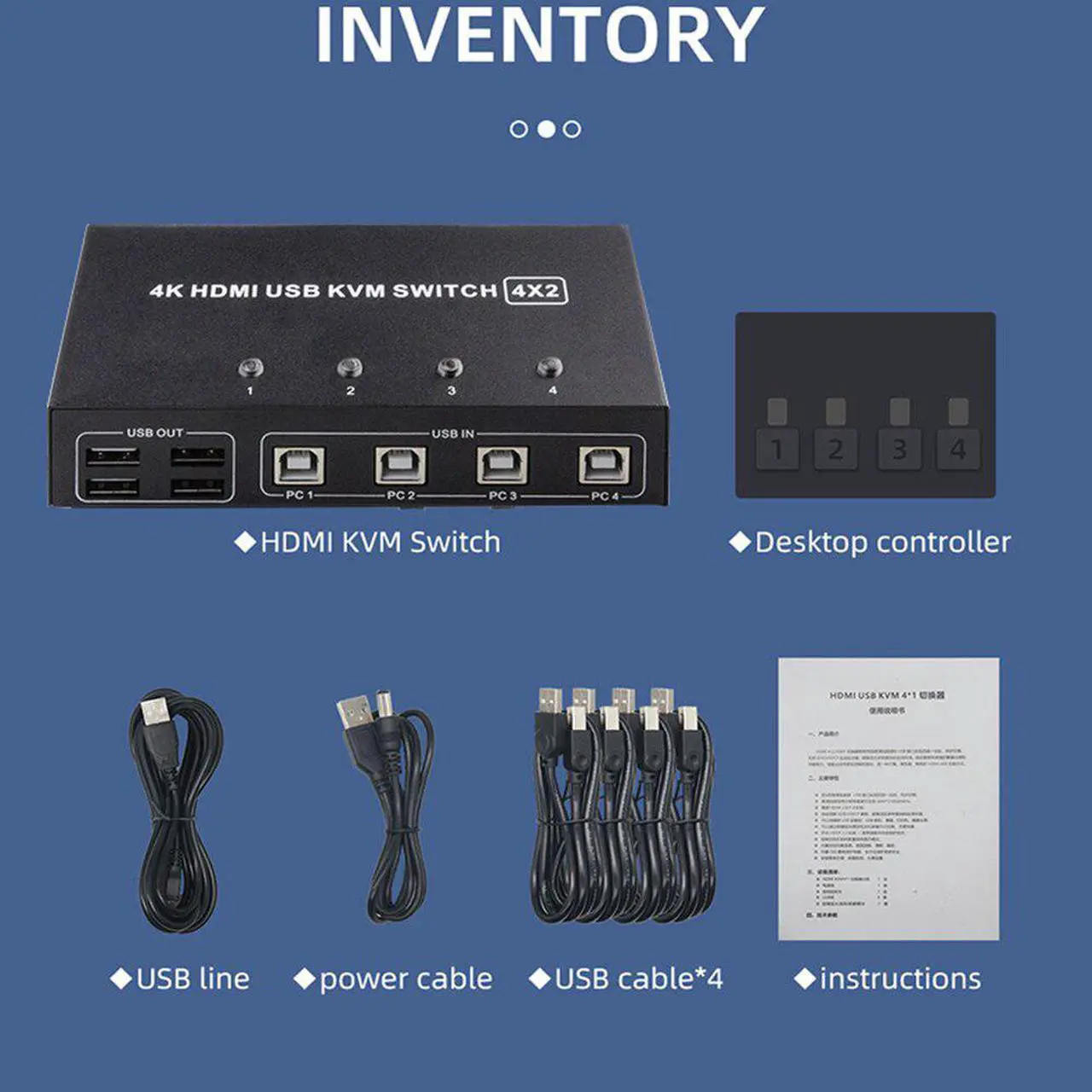 Alt view image 6 of 6 - Dual monitor HDMI KVM Switch 4 port USB HDMI KVM Switch 4K 60Hz KVM HDMI 2.0 Switch Switcher for PC monitor mouse keyboard share