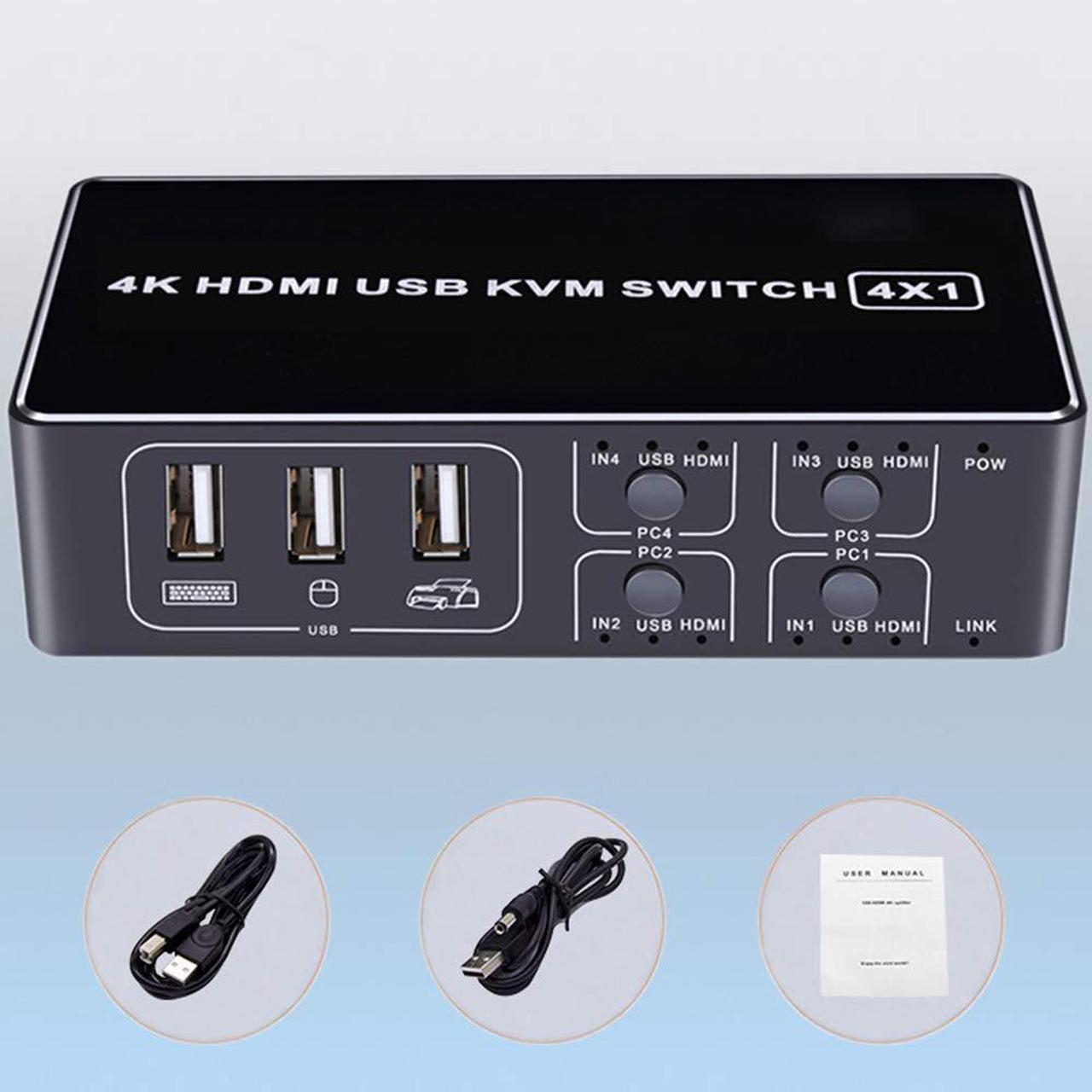 Alt view image 2 of 6 - 4K HDMI compatible USB KVM Switch 4X1 4kX2K/60HZ HDCP 2.2 with Desktop controller for Windows MAC os