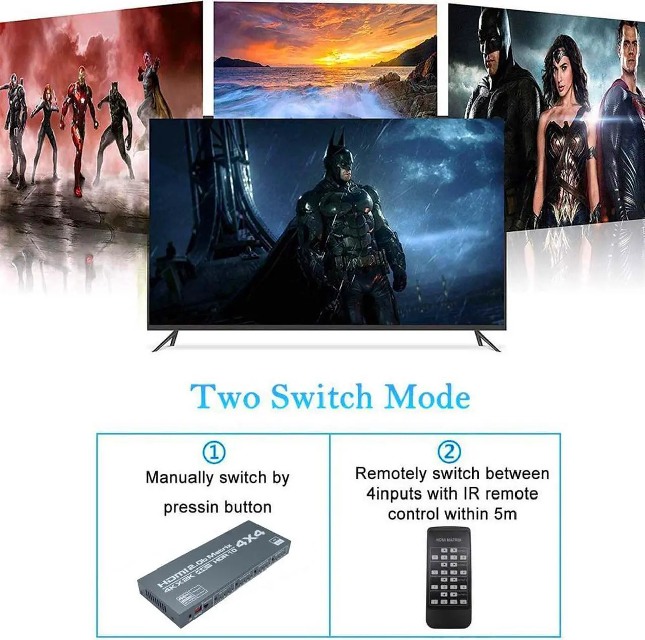Alt view image 3 of 6 - 4 In 4 Out HDMI-Compatible Splitter 4K@60Hz HDMI-Compatible Matrix Switcher Support Dolby HDR HDCP 2.2 With IR Control