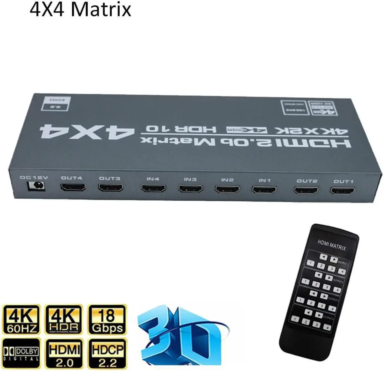 Main image of 4 In 4 Out HDMI-Compatible Splitter 4K@60Hz HDMI-Compatible Matrix Switcher Support Dolby HDR HDCP 2.2 With IR Control
