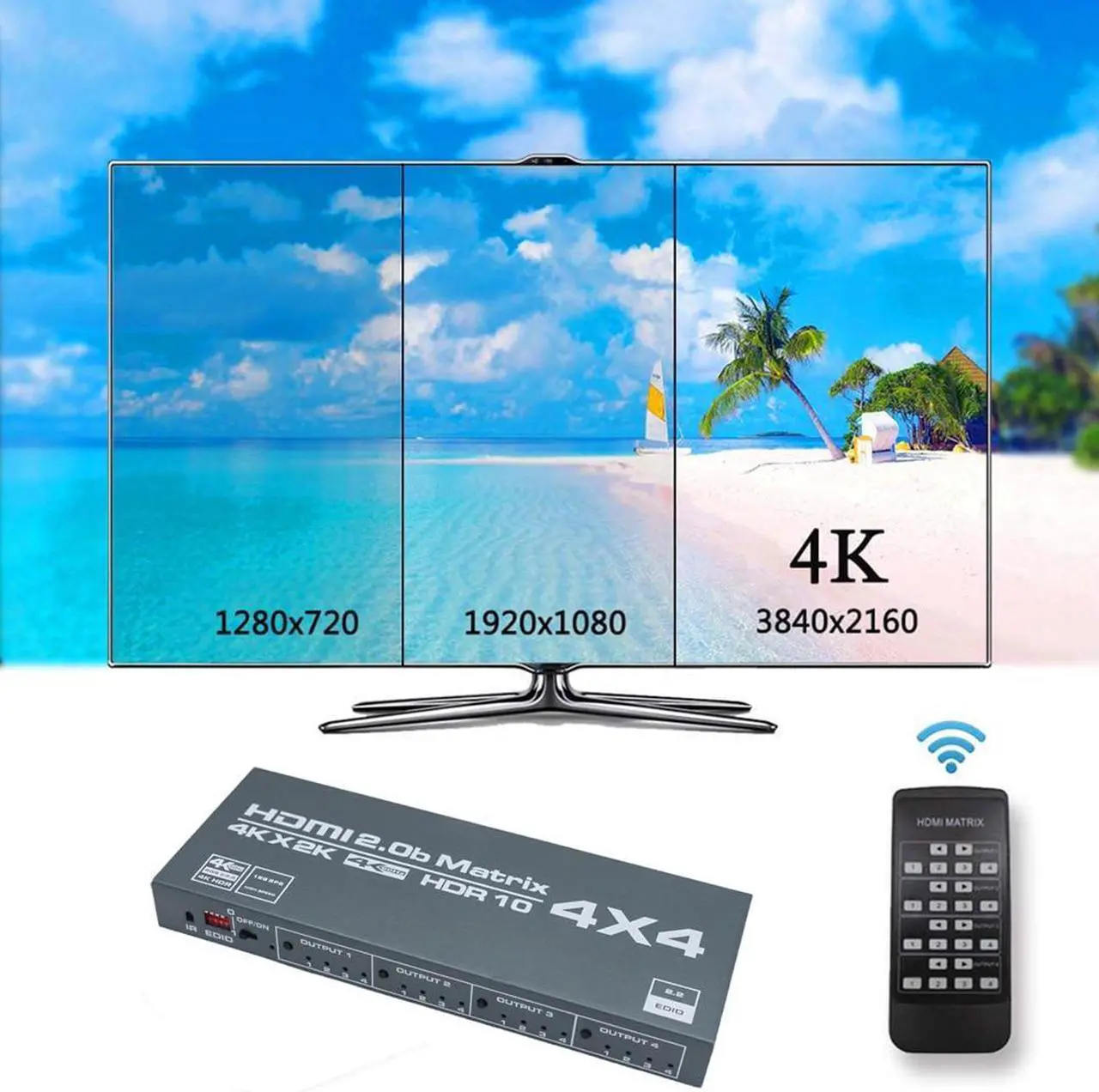 Alt view image 4 of 6 - 4 In 4 Out HDMI-Compatible Splitter 4K@60Hz HDMI-Compatible Matrix Switcher Support Dolby HDR HDCP 2.2 With IR Control