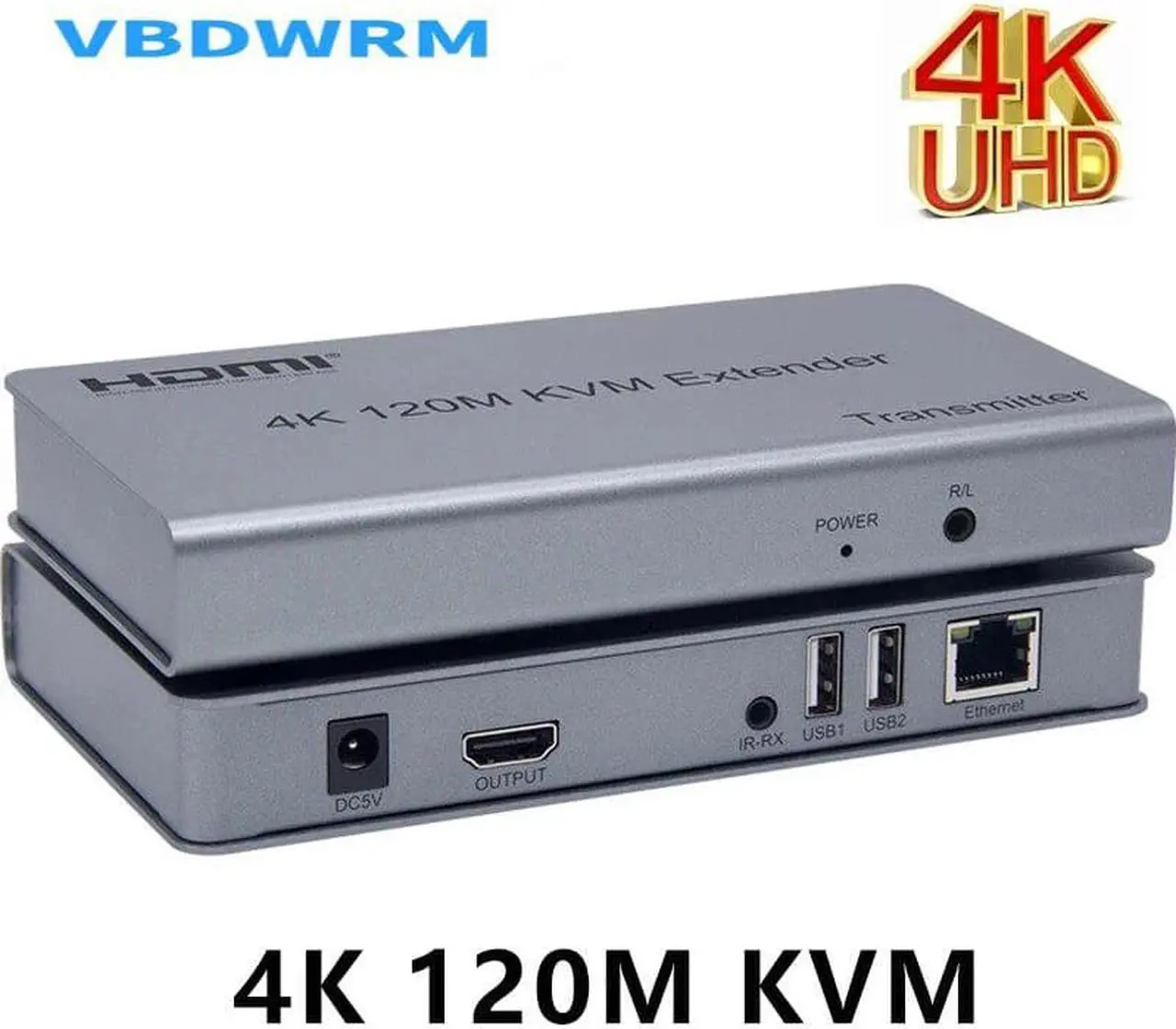 Main image of 4K 120M HDMI KVM Extender over Cat5e/6 cable HDMI USB Ethernet Extender Transmit with Loop out IR Control Support Mouse Keyboard