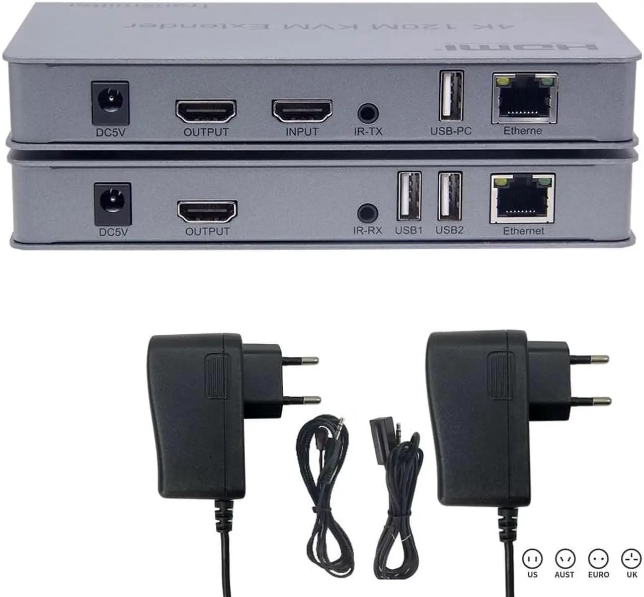 Alt view image 6 of 6 - 4K 120M HDMI KVM Extender over Cat5e/6 cable HDMI USB Ethernet Extender Transmit with Loop out IR Control Support Mouse Keyboard