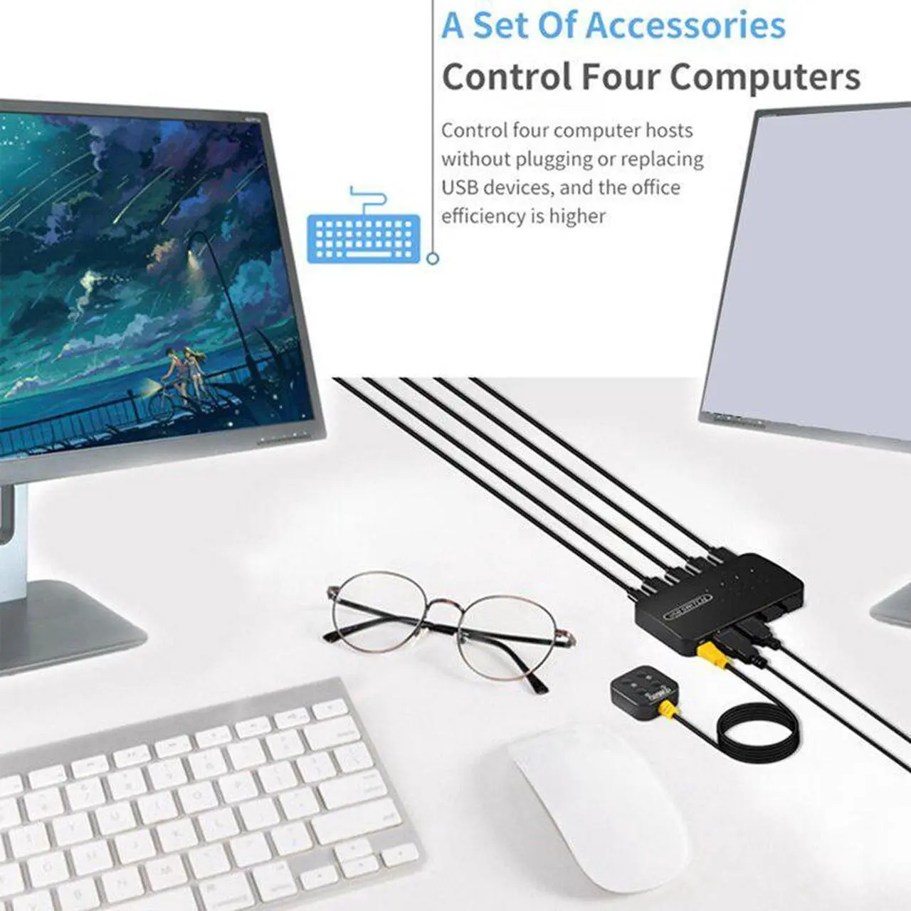 Alt view image 2 of 6 - KVM Switch USB Switch Shared Controller Adapter 4 Inputs 4 Outputs For Laptop Computer Printer Keyboard Mouse Monitor
