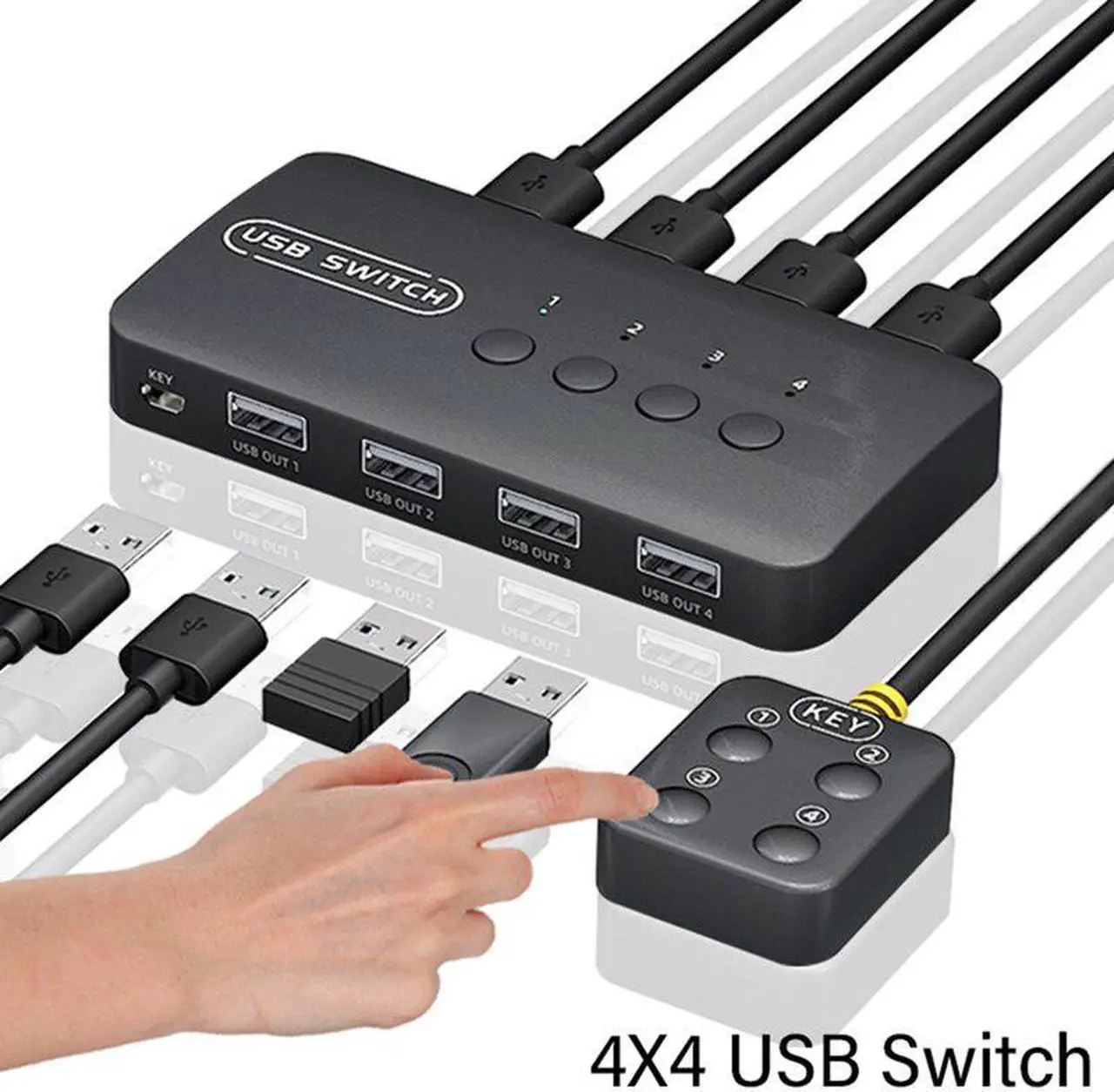 Alt view image 5 of 6 - KVM Switch USB Switch Shared Controller Adapter 4 Inputs 4 Outputs For Laptop Computer Printer Keyboard Mouse Monitor